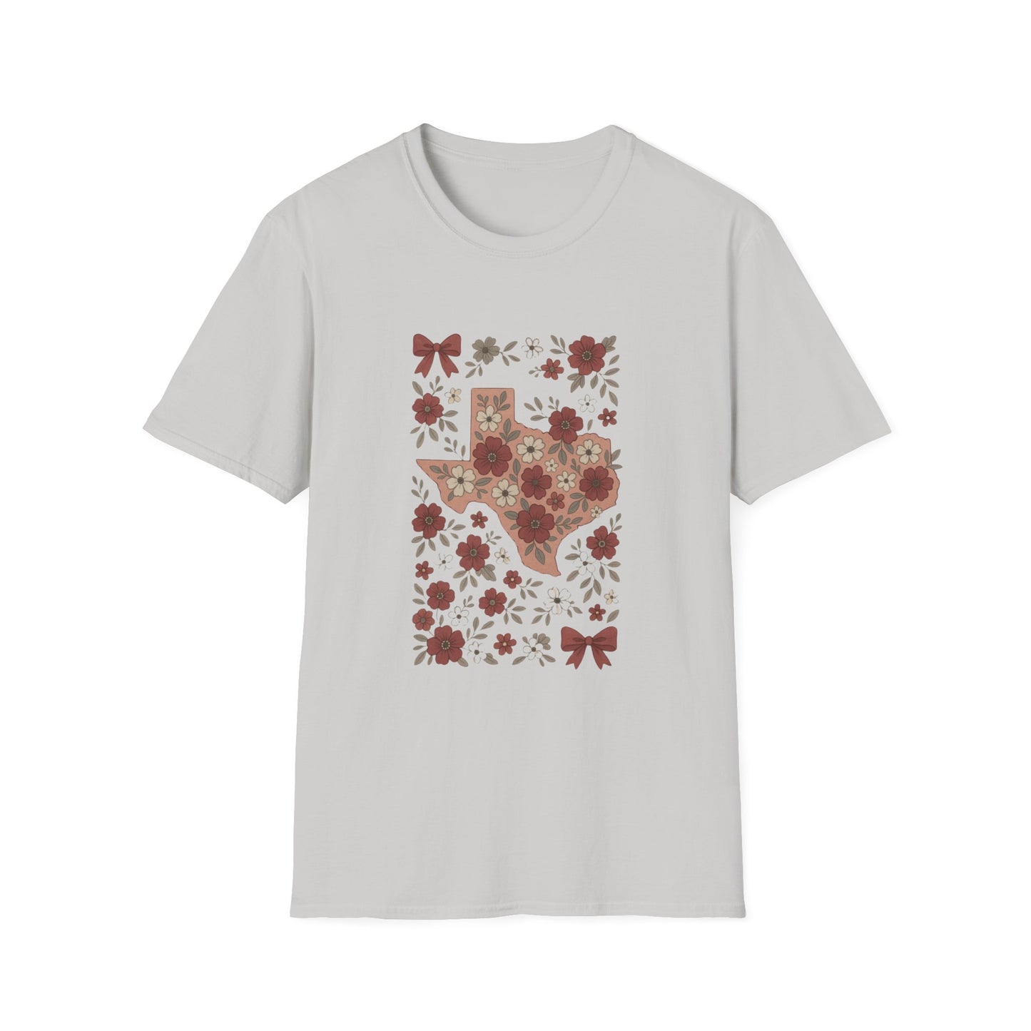 Texas Floral Unisex Softstyle T-Shirt, Vintage Texas Tee, Texas Pride Shirt, Casual Wear, Gift for Texas Lovers, Holiday T-Shirt