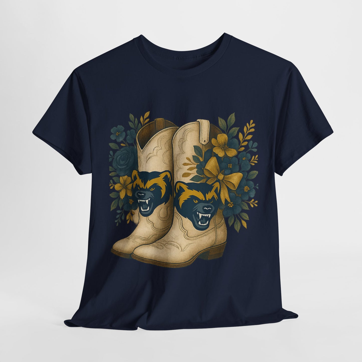 Graphic Tee - Michigan Wolverines Maize and Blue Country Chic Floral Cowboy Boots Vintage Style Shirt