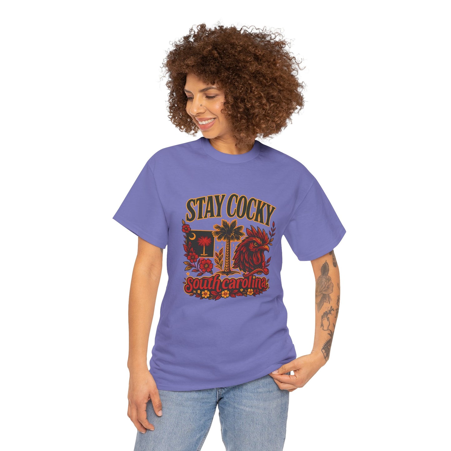 Stay Cocky Unisex Heavy Cotton Tee, Casual Graphic Tee, South Carolina Pride Shirt, Fun Vacation Wear, Perfect Gift for Gamecocks Fans