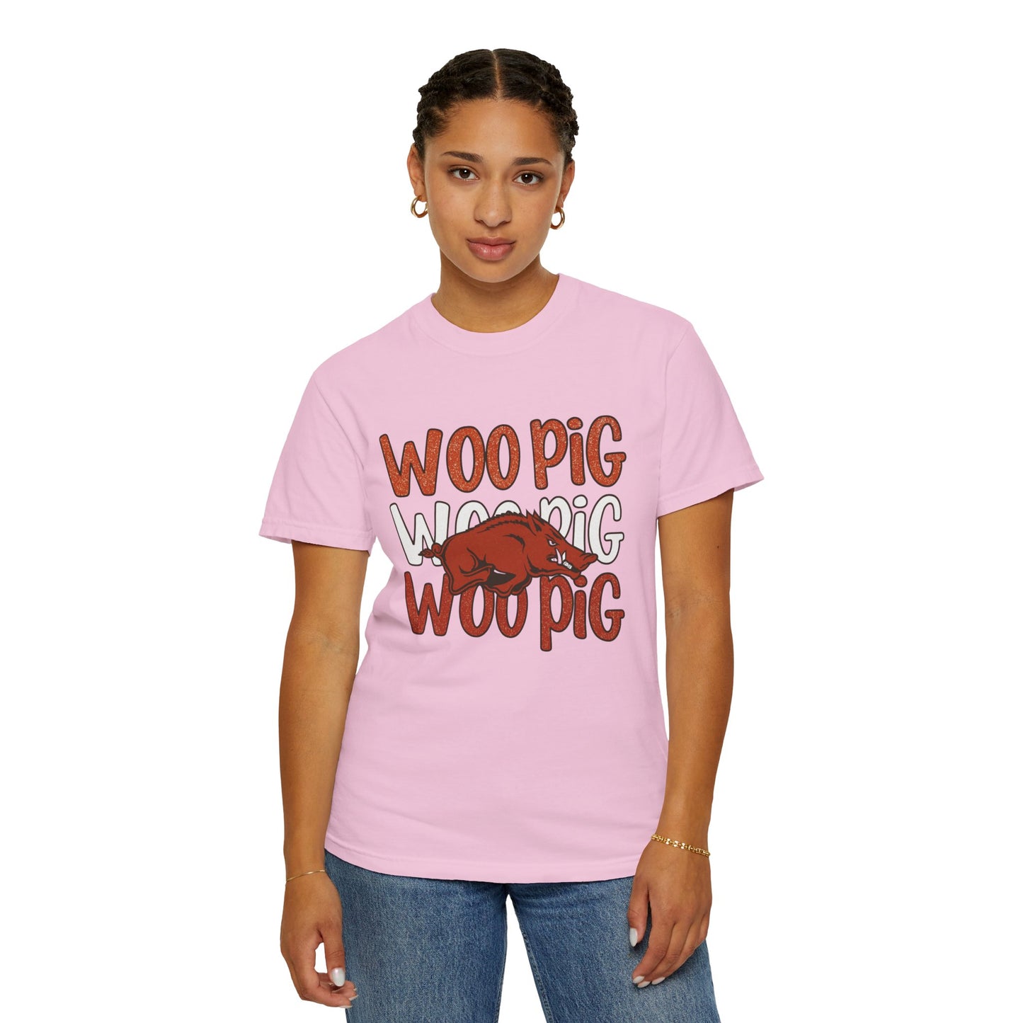 Woo Pig Garment-Dyed T-Shirt, Unisex Tee, Arkansas Pride Shirt, Casual Everyday Wear, College Game Day Tee, Fun Graphic Tee
