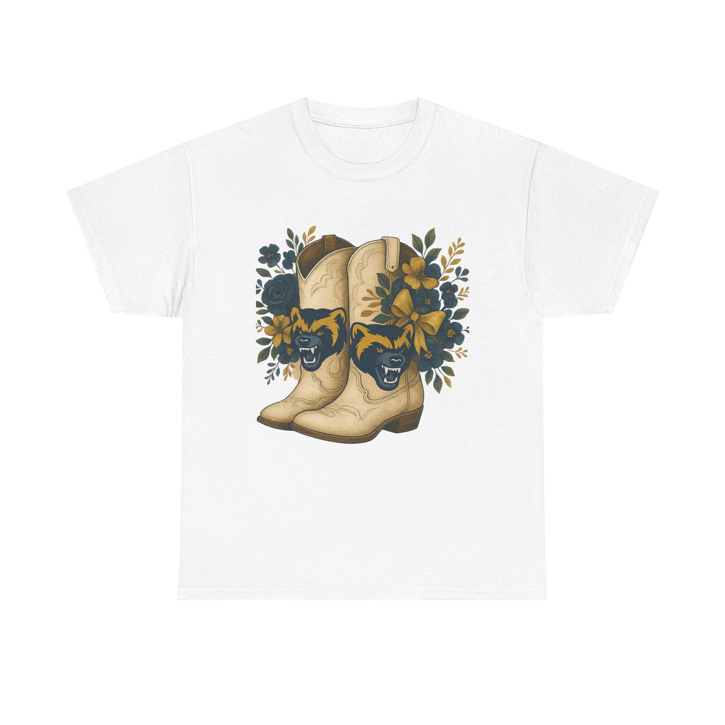 Graphic Tee - Michigan Wolverines Maize and Blue Country Chic Floral Cowboy Boots Vintage Style Shirt