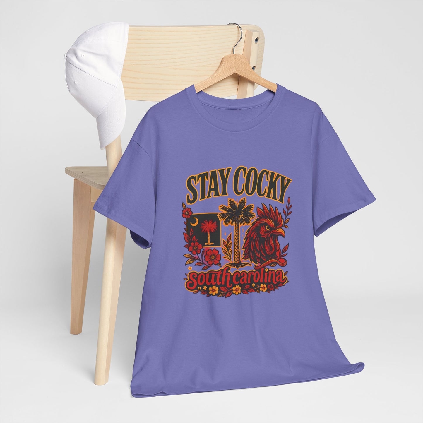 Stay Cocky Unisex Heavy Cotton Tee, Casual Graphic Tee, South Carolina Pride Shirt, Fun Vacation Wear, Perfect Gift for Gamecocks Fans