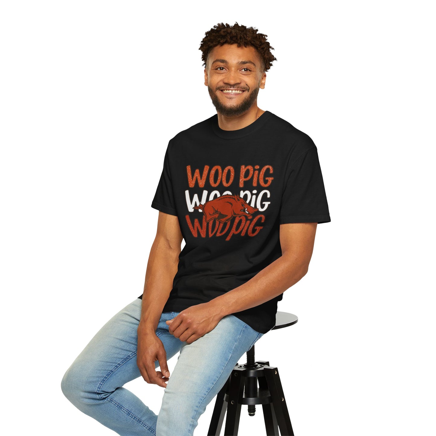 Woo Pig Garment-Dyed T-Shirt, Unisex Tee, Arkansas Pride Shirt, Casual Everyday Wear, College Game Day Tee, Fun Graphic Tee