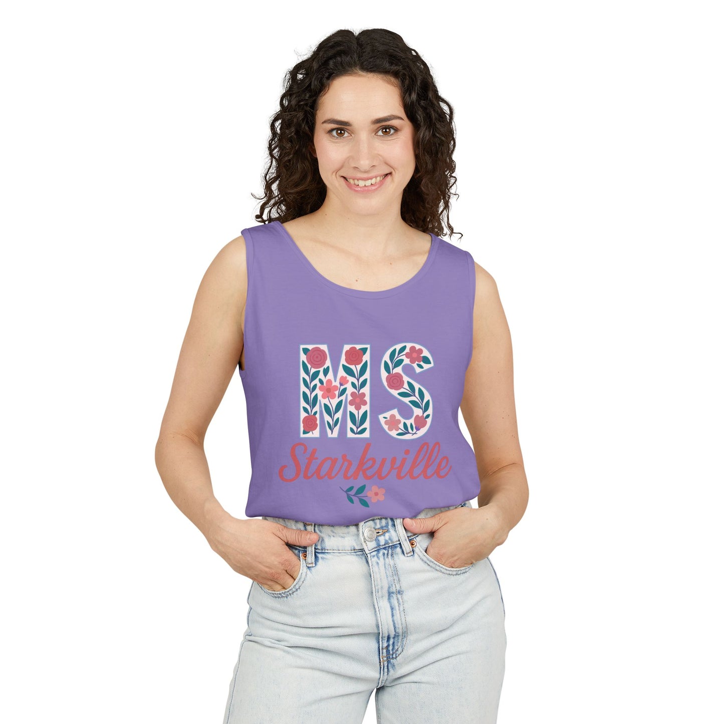 Mississippi Floral Monogram Summer Tank Top, Comfort Colors, Perfect for Casual Outings, Gifts, Beach Days, Graduation Celebrations,