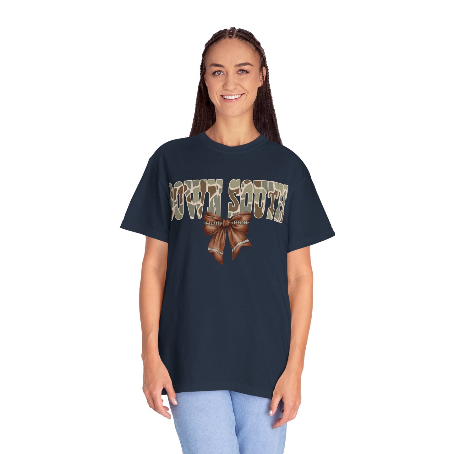 Camo Bow Graphic Tee - Trendy Apparel for Casual Outings and Birthdays