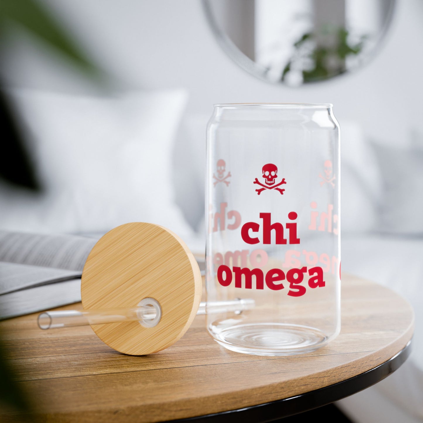 Chi Omega Sipper Glass - 16oz, College Gift, Sorority Drinkware, Eco-Friendly, Party Essential, Red & Clear Design