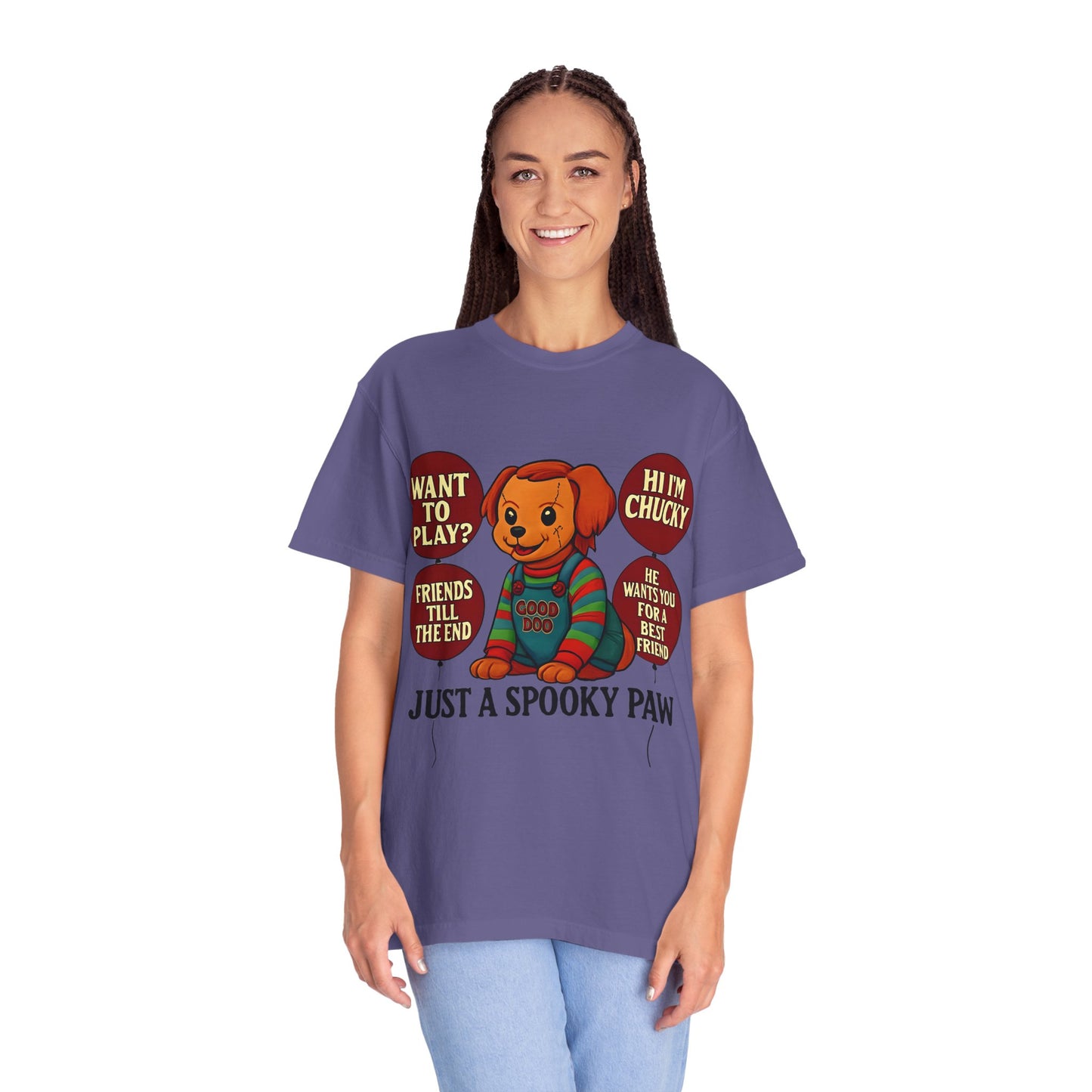 Spooky Graphic T-shirt, Halloween Costume Top, Unisex Tee, Funny Chucky Shirt, Gift for Horror Fans, Cute Spooky Apparel