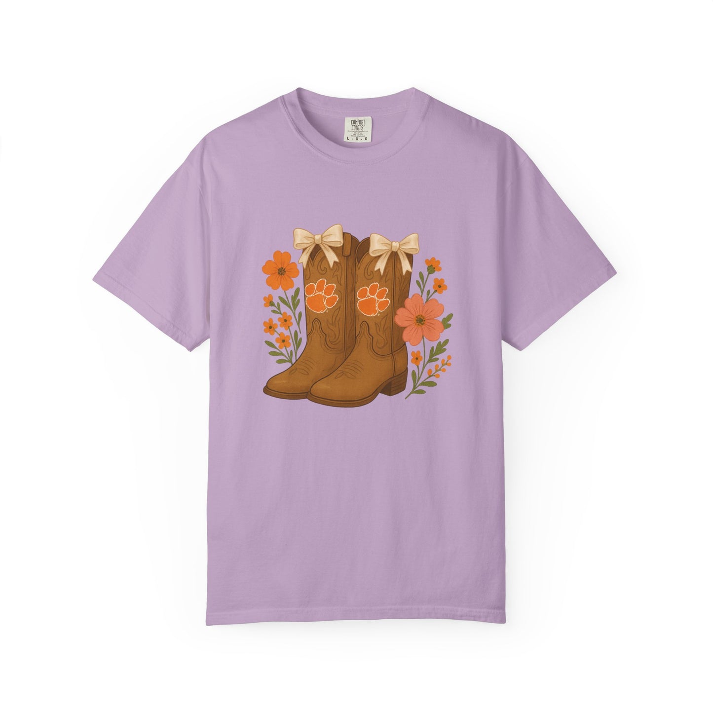 Cowgirl Boots Floral T-Shirt, Go Tigers Game Day, Comfort Colors