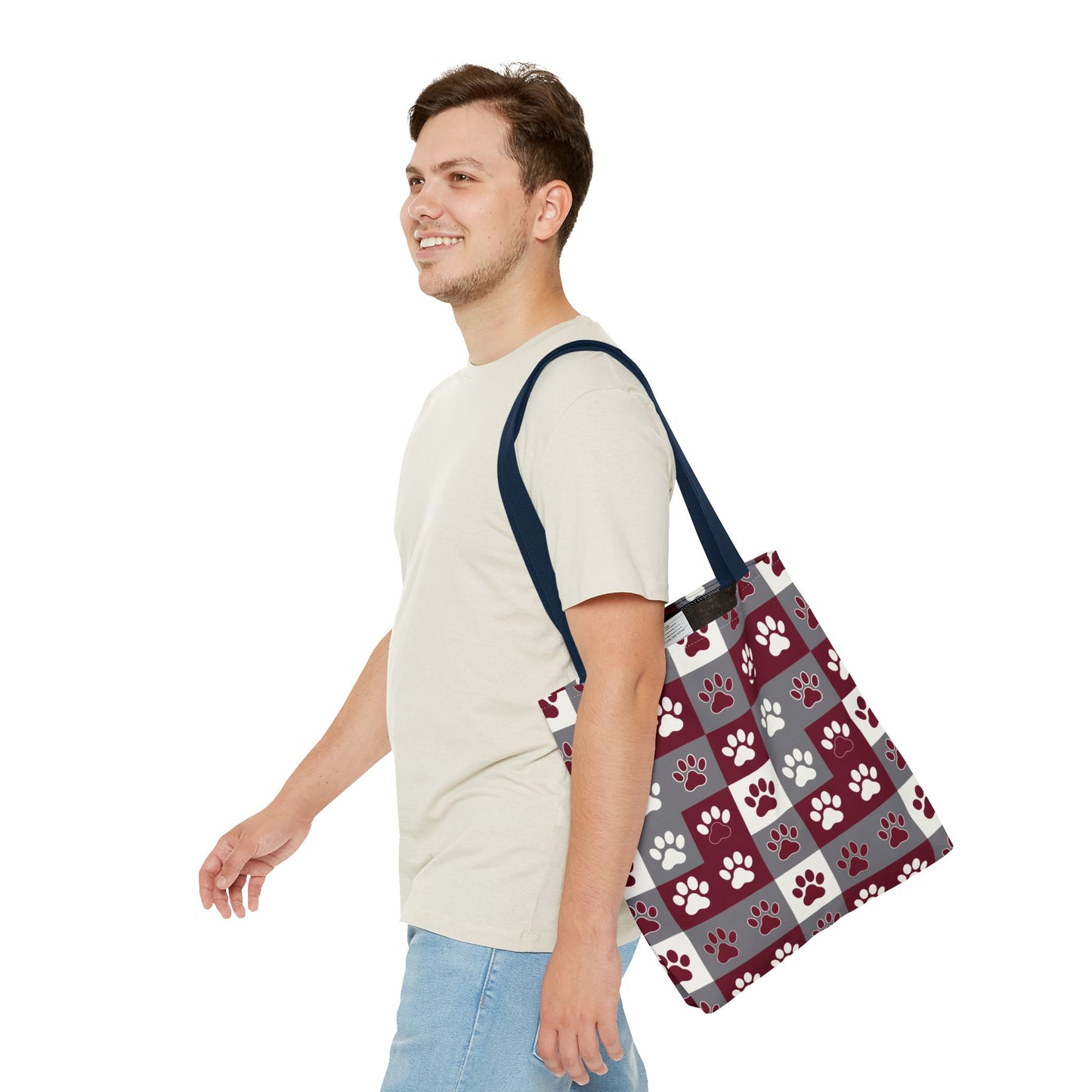 MS Bulldog Tote Bag - AOP, Paw Print Design, Reusable Shopping Bag, Mississippi Bulldog Fan, Animal Lover Accessory
