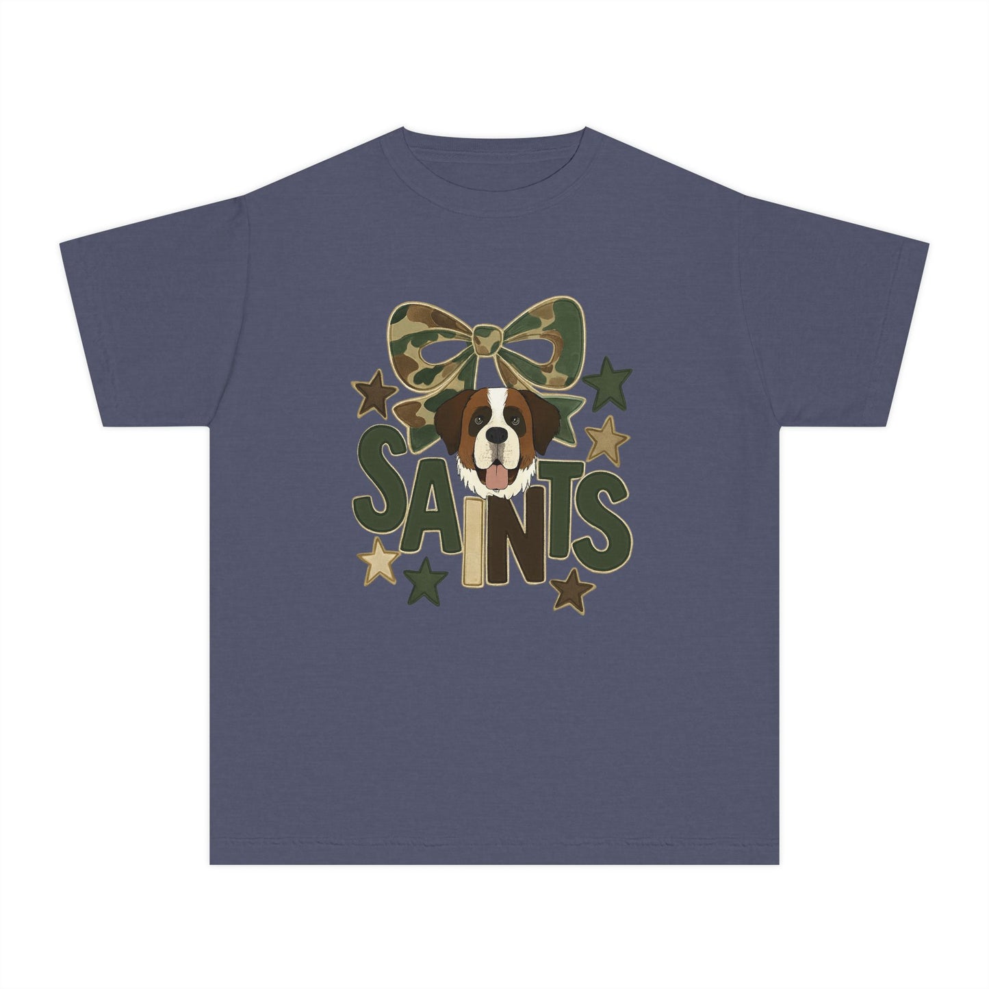 Camo Saints Youth Tee, Fun T-Shirt for Dog Lovers, Kids Outdoor Adventure Gear, Birthday Gift, Casual Wear