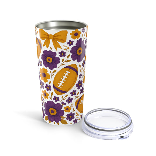Floral Football Tumbler - 20oz Insulated Cup for Sports Lovers, Tailgating, Gifts for Coaches, Game Day Decor, Travel Mug, LSU Game Day, LSU Tigers, Graduation Gift