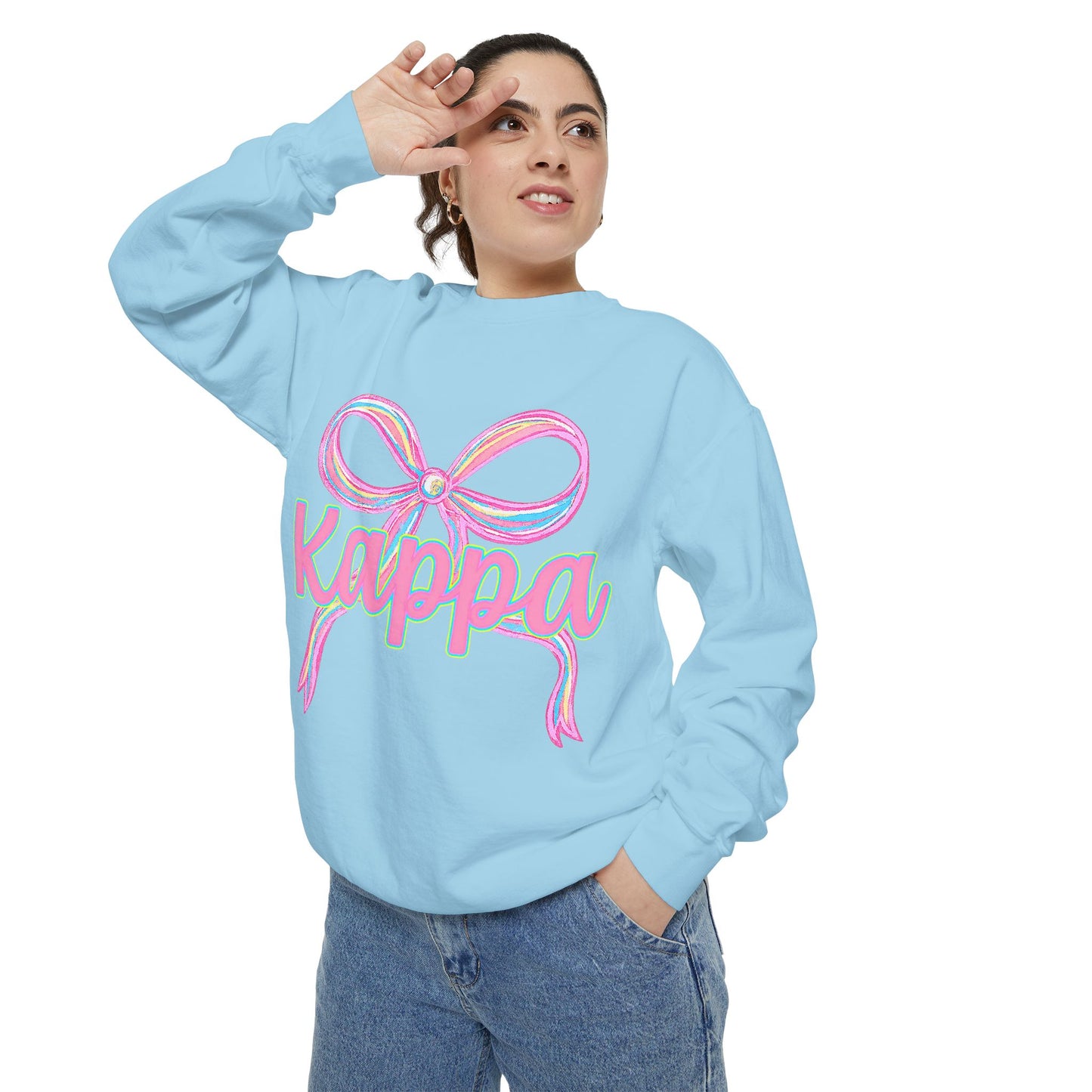 Kappa Bow Sweatshirt, Unisex Garment-Dyed Sweatshirt, Cozy Fashion, Fall Wardrobe, College Spirit, Gift Idea, Trendy Apparel
