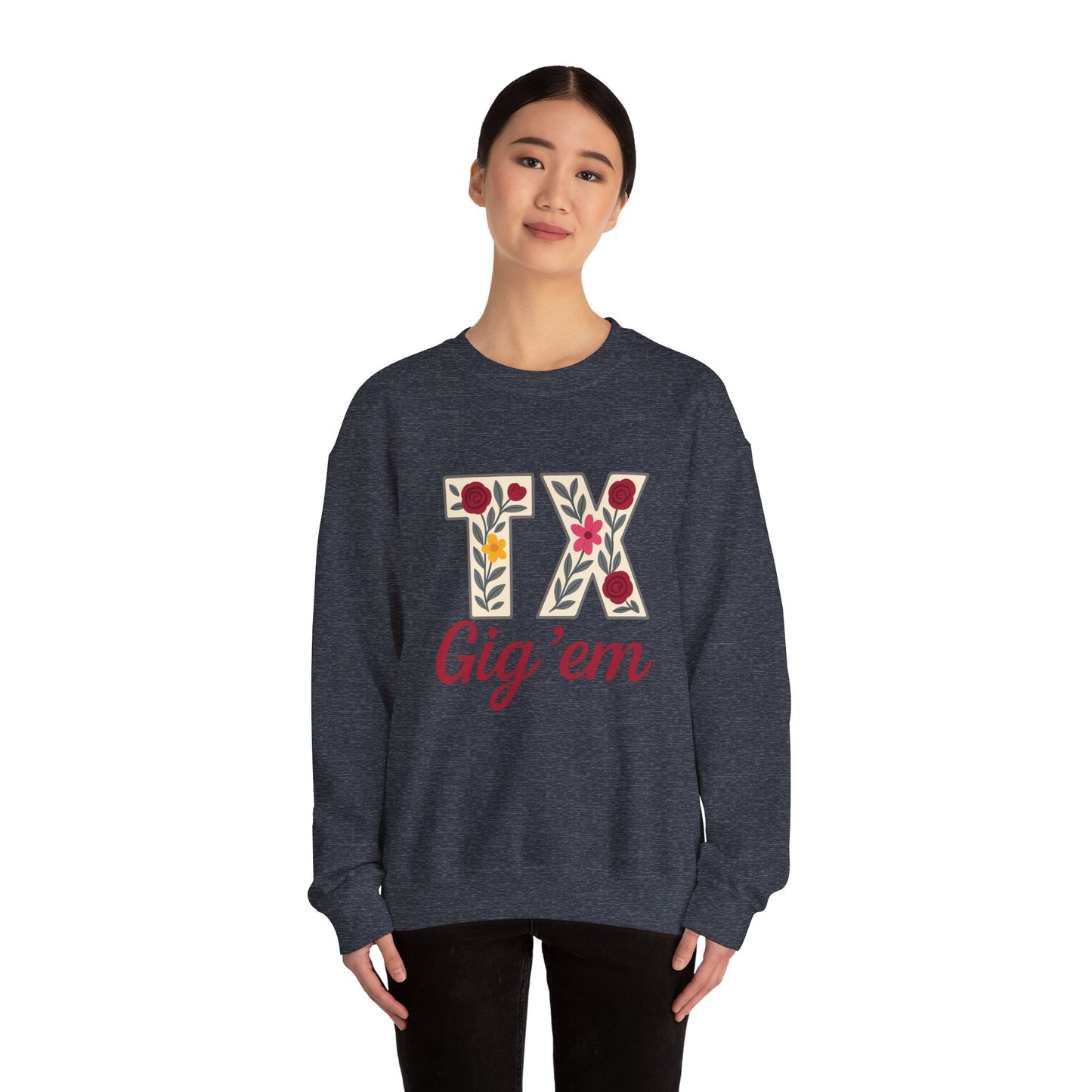 Texas Floral Crewneck Sweatshirt, Cozy Texas Sweatshirt, TX Gig'em Gift, Unisex Sweatshirt for Gamers, Floral Crew Neck for Casual Wear