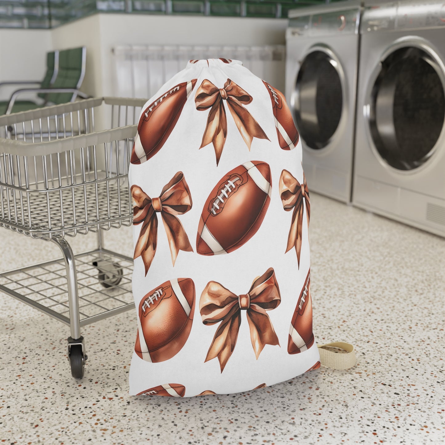 Football Laundry Bag with Bow Design, Sports Gear Organizer, Team Spirit Storage, Game Day Essential, Gift for Athletes