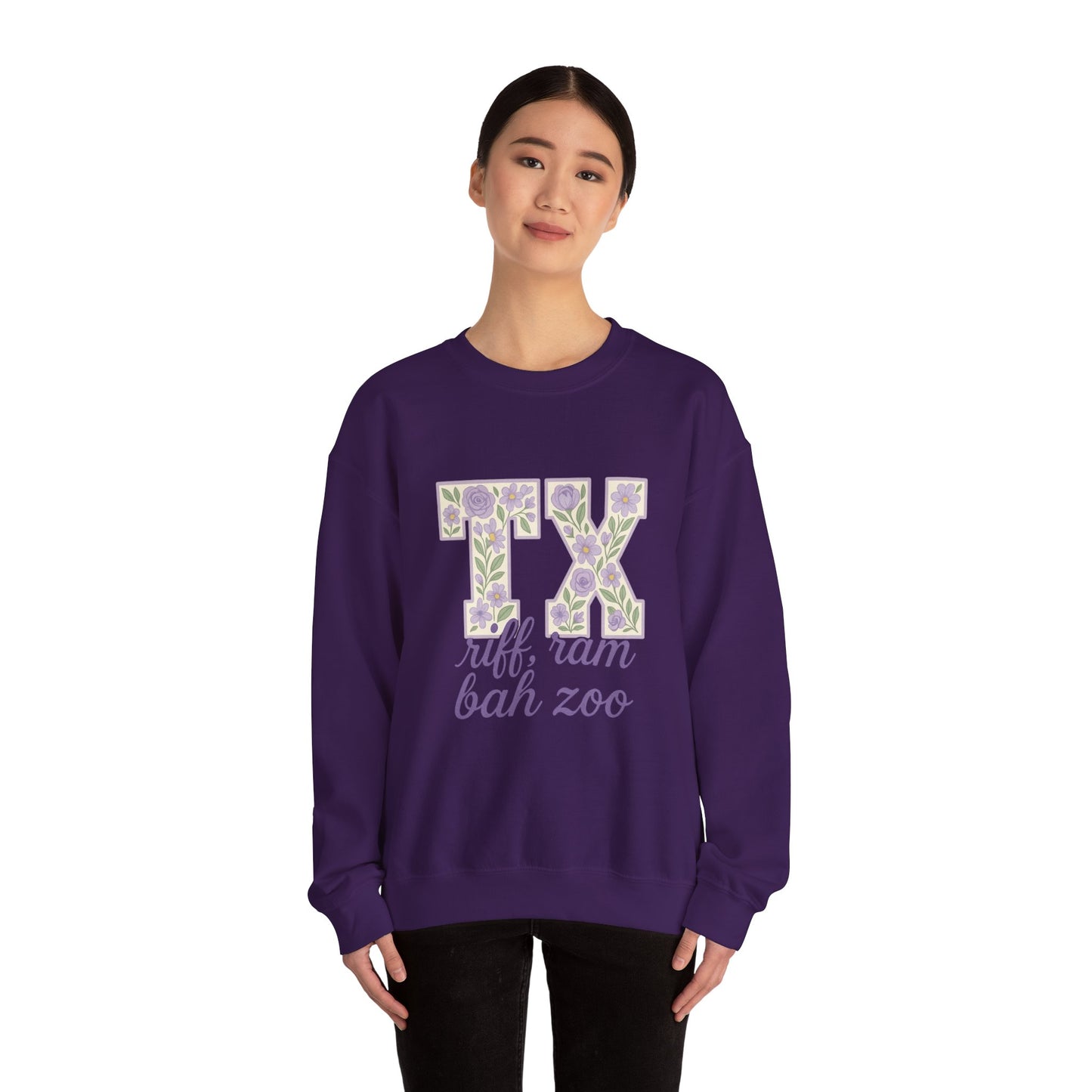 Texas Floral Sweatshirt, Cozy Unisex Crewneck, TX Riff Ram Bah Zoo Pullover, Gift for College Students, Texas Pride Apparel, Spring Fashion