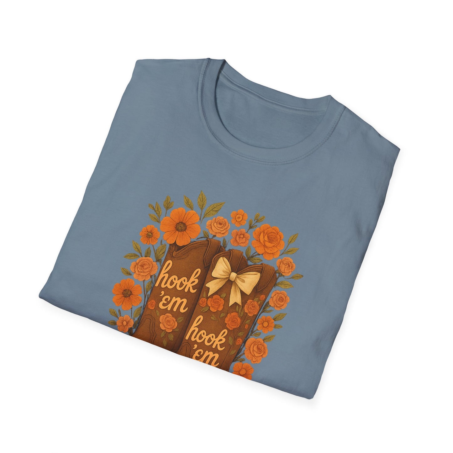 Tx Hook Em Floral Cowboy Boot T-Shirt, Hook 'Em Tee, Autumn Apparel, Country Style, Gift for Her, tx longhorns, texas fan gift, hook em horns, graduation gift, college student gift