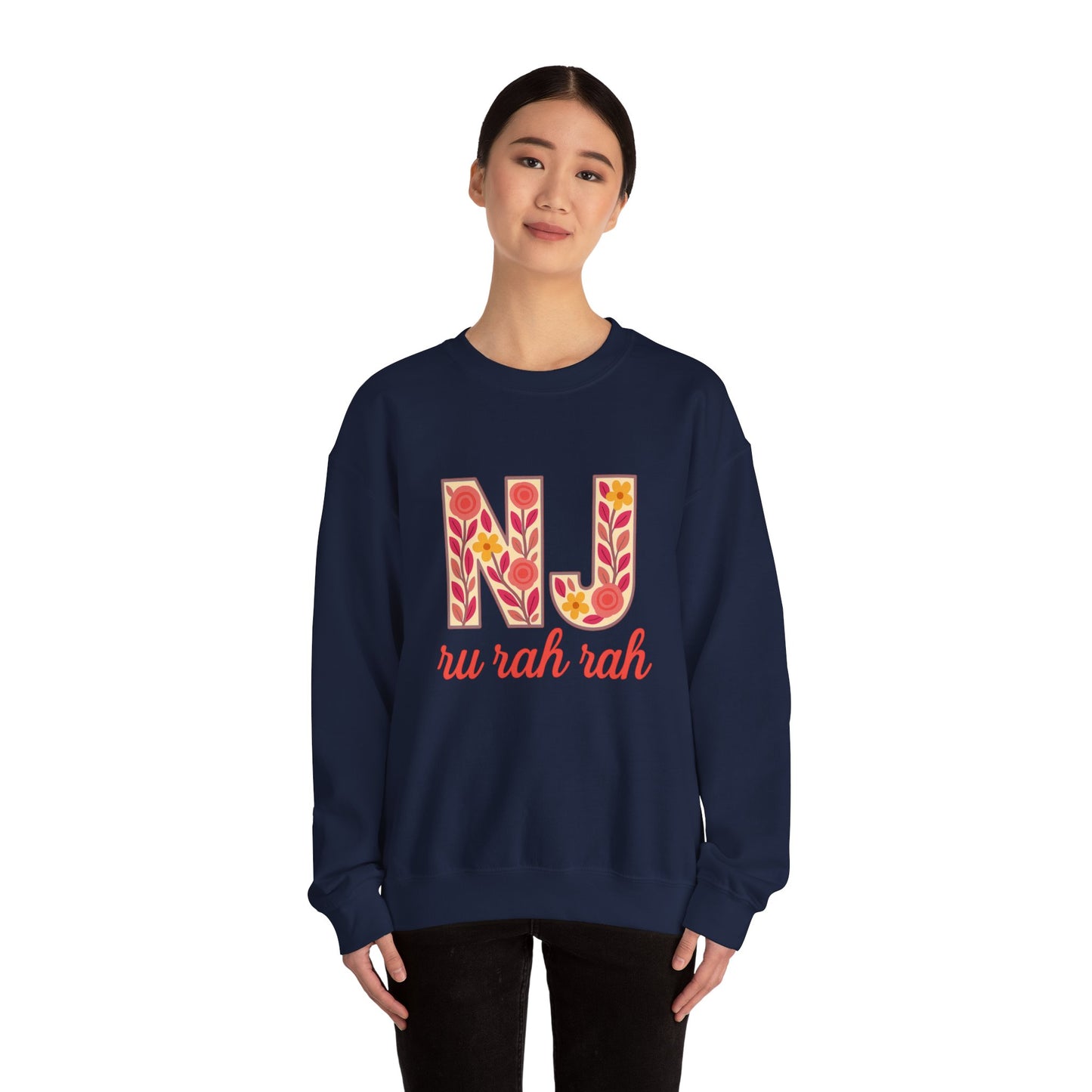 NJ Floral Pattern Crewneck Sweatshirt, Cozy Jersey, Casual Layer, Unique Gift, Fall Fashion, Unisex Apparel