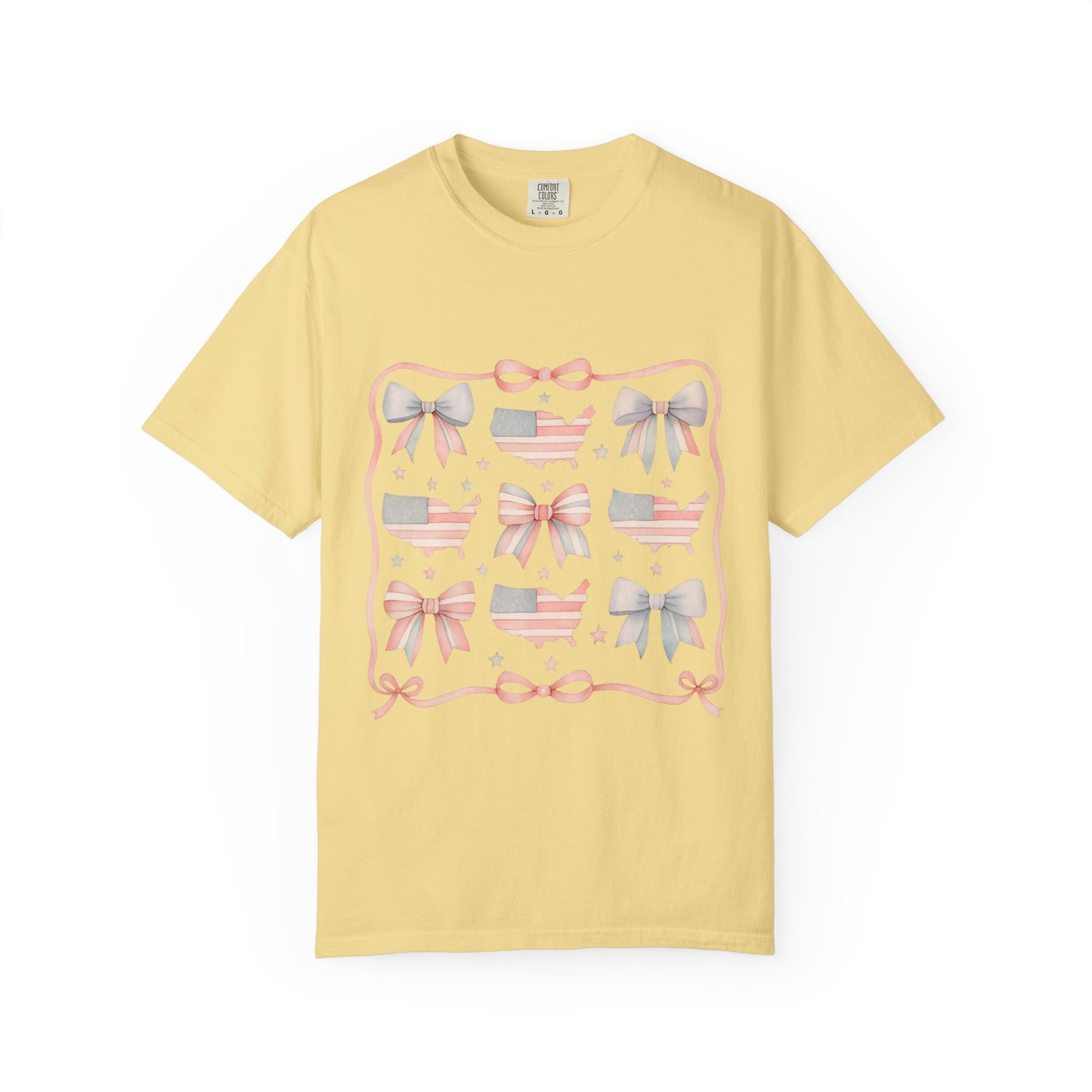 America Coquette Cute Bow Pattern Comfort Colors Unisex T-Shirt - 4th of July USA Celebration