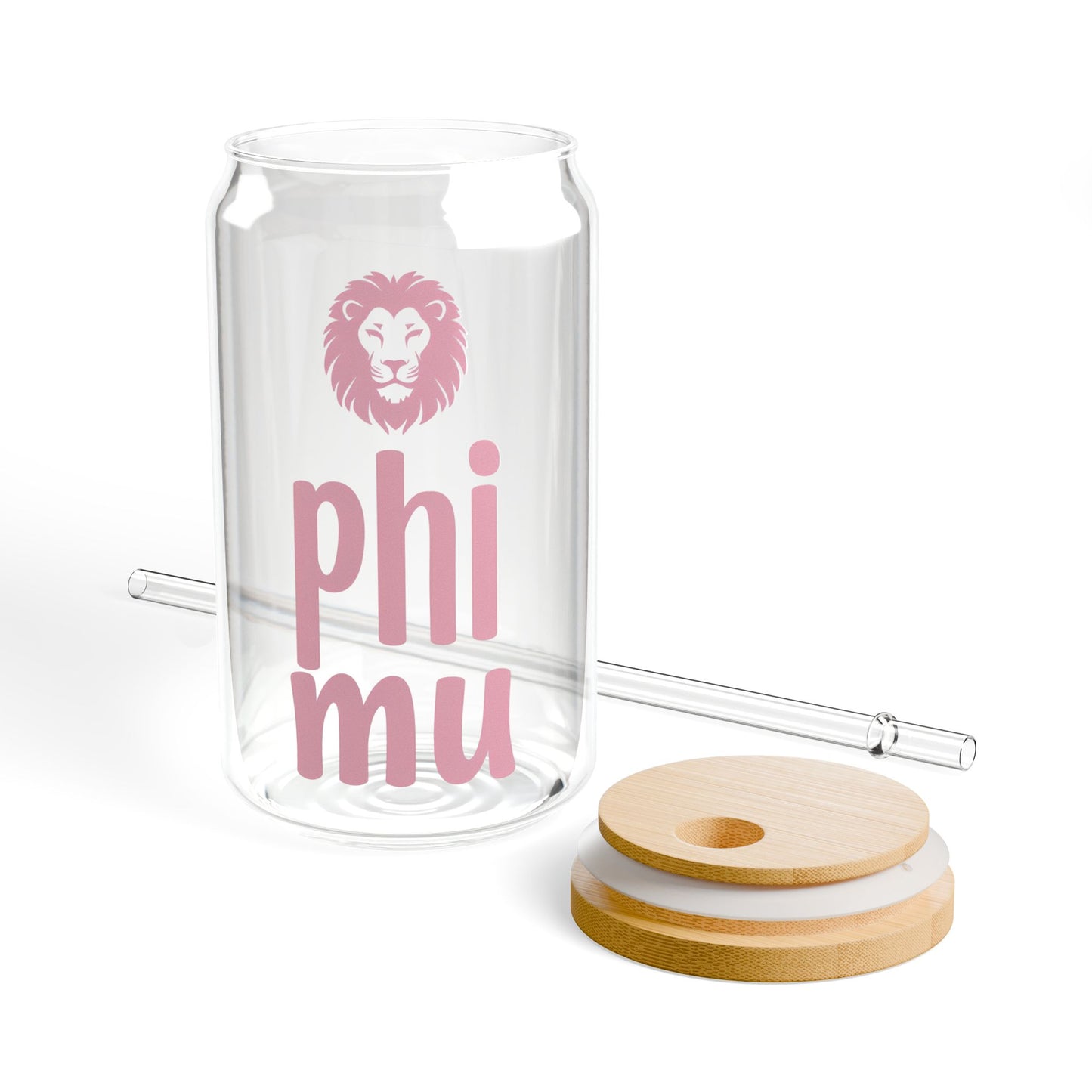 Phi Mu Sipper Glass, 16oz with Bamboo Lid, Perfect Gift for Sorority Sisters, Water, Smoothies, Summer Sips, College Essentials