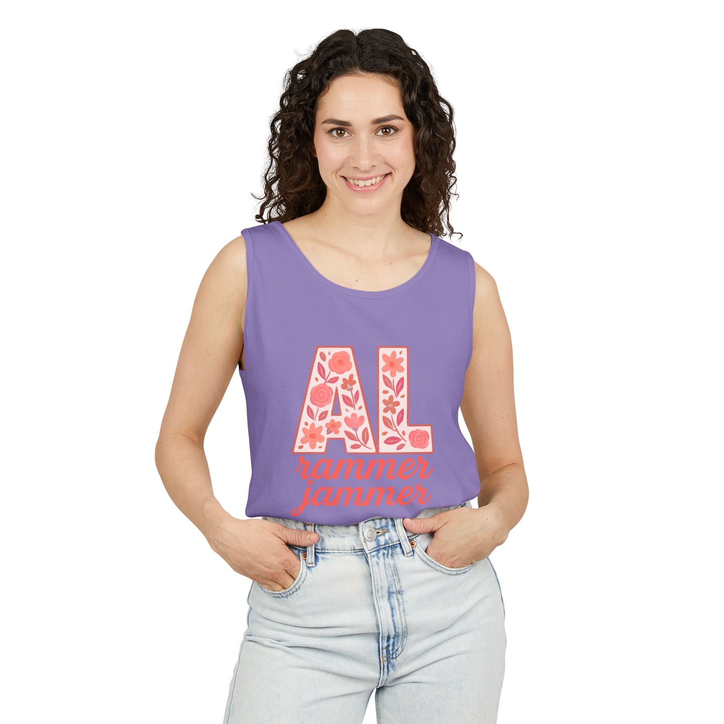 Floral Alabama Rammer Jammer Tank Top, Summer Tee, College Apparel, Game Day Shirt, Unisex Summer Clothing, Southern Style Top, Comfort Colors, Graduation Gift