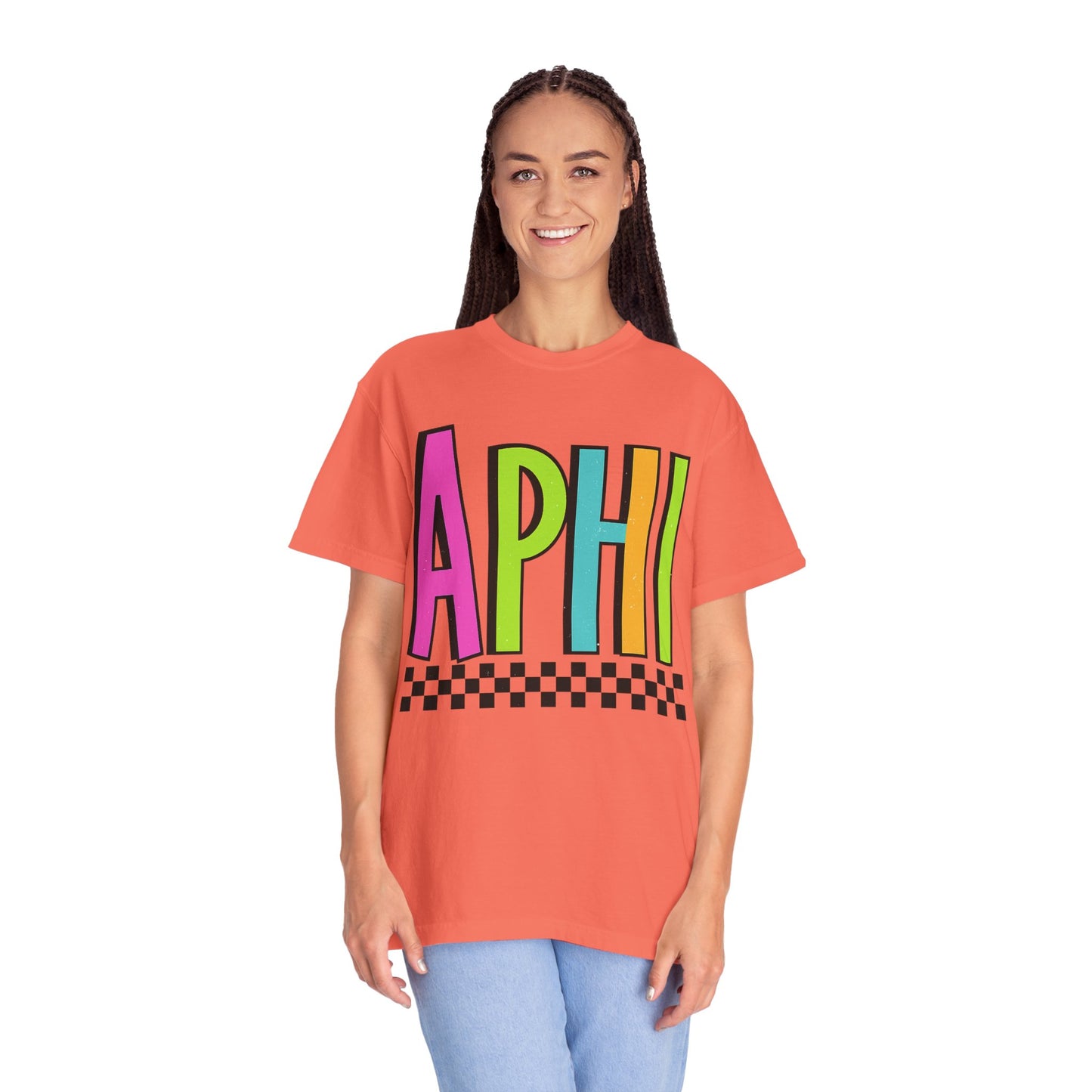 Checkered Neon Alpha P Colorful Graphic Unisex T-Shirt