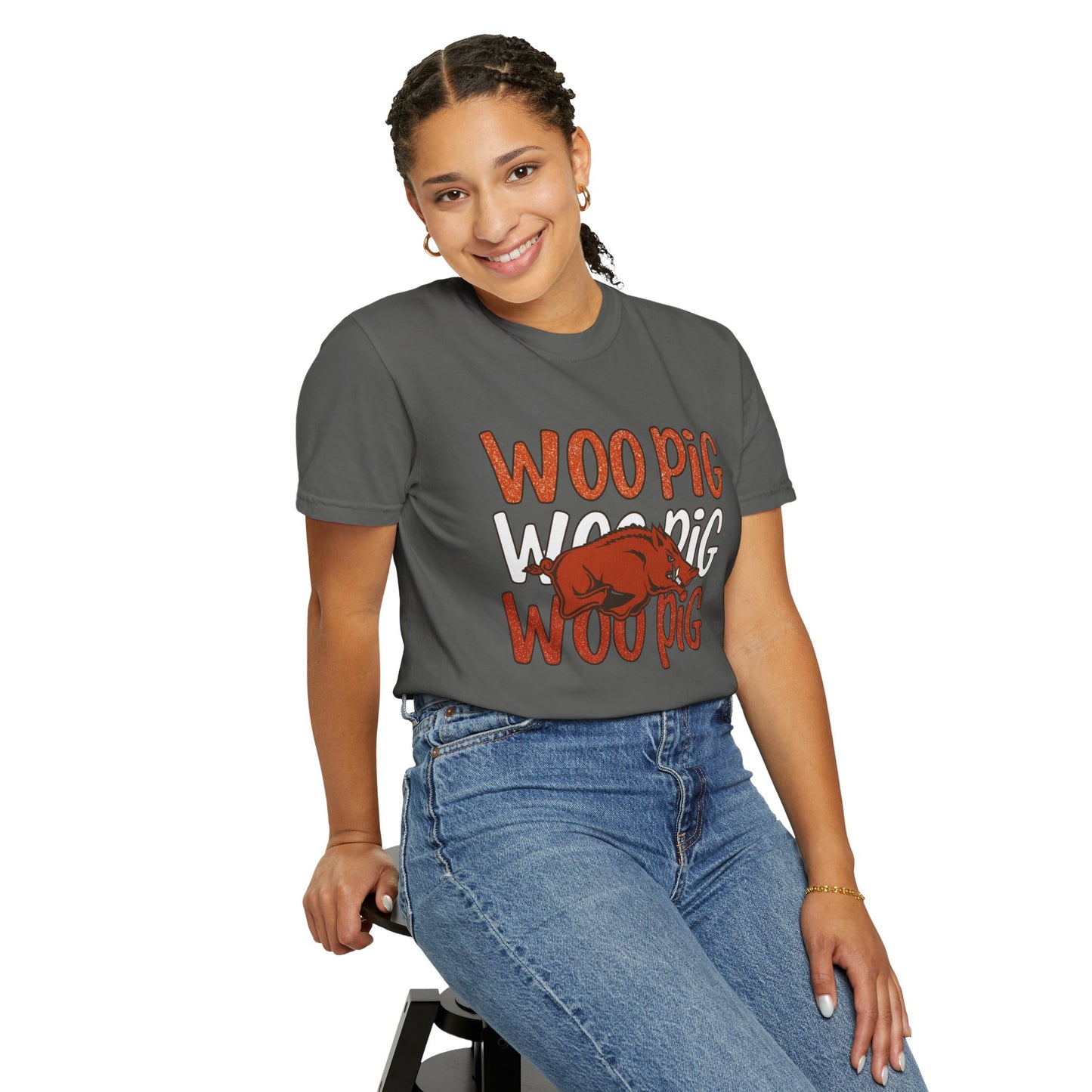 Woo Pig Garment-Dyed T-Shirt, Unisex Tee, Arkansas Pride Shirt, Casual Everyday Wear, College Game Day Tee, Fun Graphic Tee