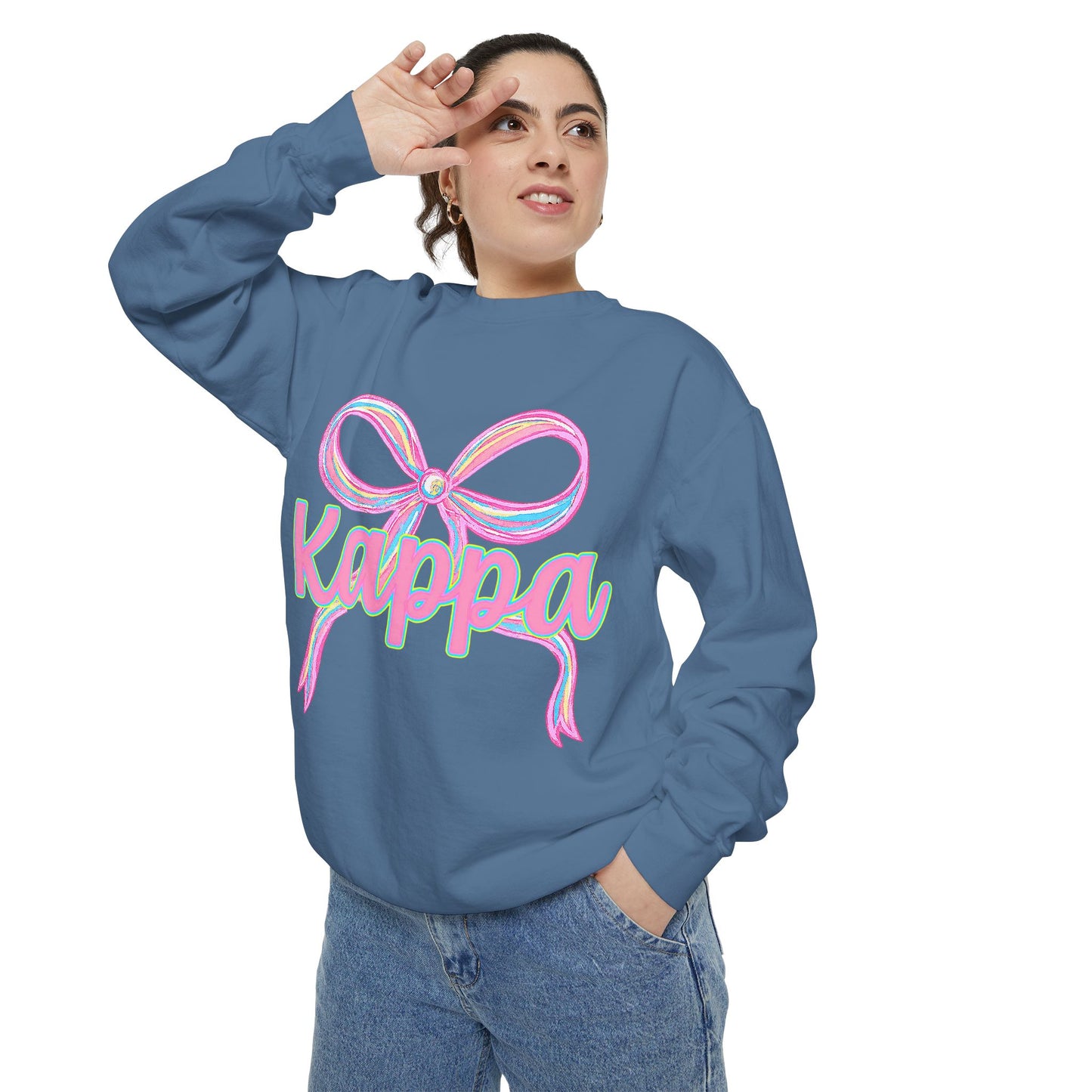 Kappa Bow Sweatshirt, Unisex Garment-Dyed Sweatshirt, Cozy Fashion, Fall Wardrobe, College Spirit, Gift Idea, Trendy Apparel