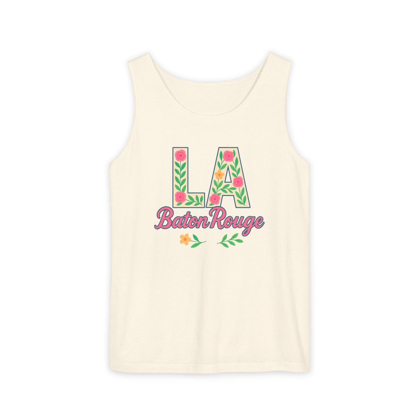 LA Baton Rouge Floral Tank Top, Summer Vibes, Unisex Apparel, Gift for Friends, Vacation Outfit, Spring/Summer Wear, Comfort Colors, Graduation Gift