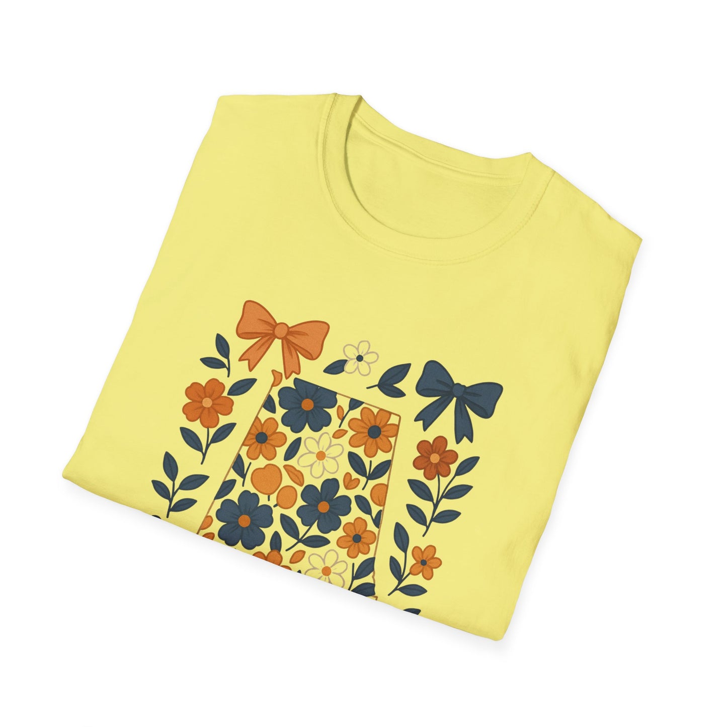 AU Floral Bow Graphic T-Shirt, Softstyle Tee, Botanical Print Shirt, Gift for Her, Casual Wear, Summer Fashion, Vintage Aesthetic