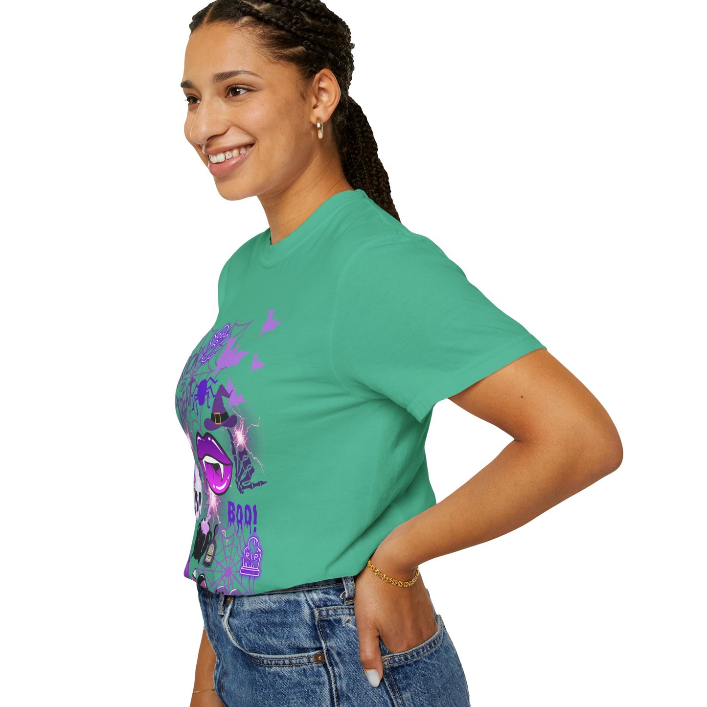 Spooky Purple Vibes Halloween Graphic T-Shirt, Fun Unisex Tee for Spooky Season, Trick or Treat, Boo! Shirt, Halloween Party Wear, Gift Idea