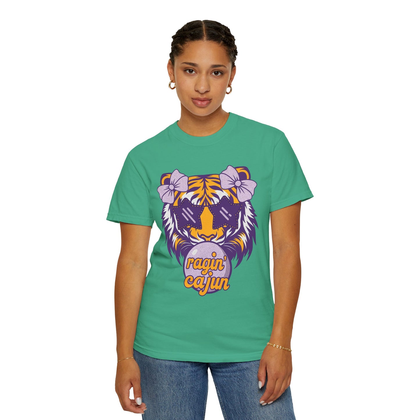 Ragin Cajun Bow Bubble Tiger T-Shirt - Casual Wear and Gift for Animal Lovers