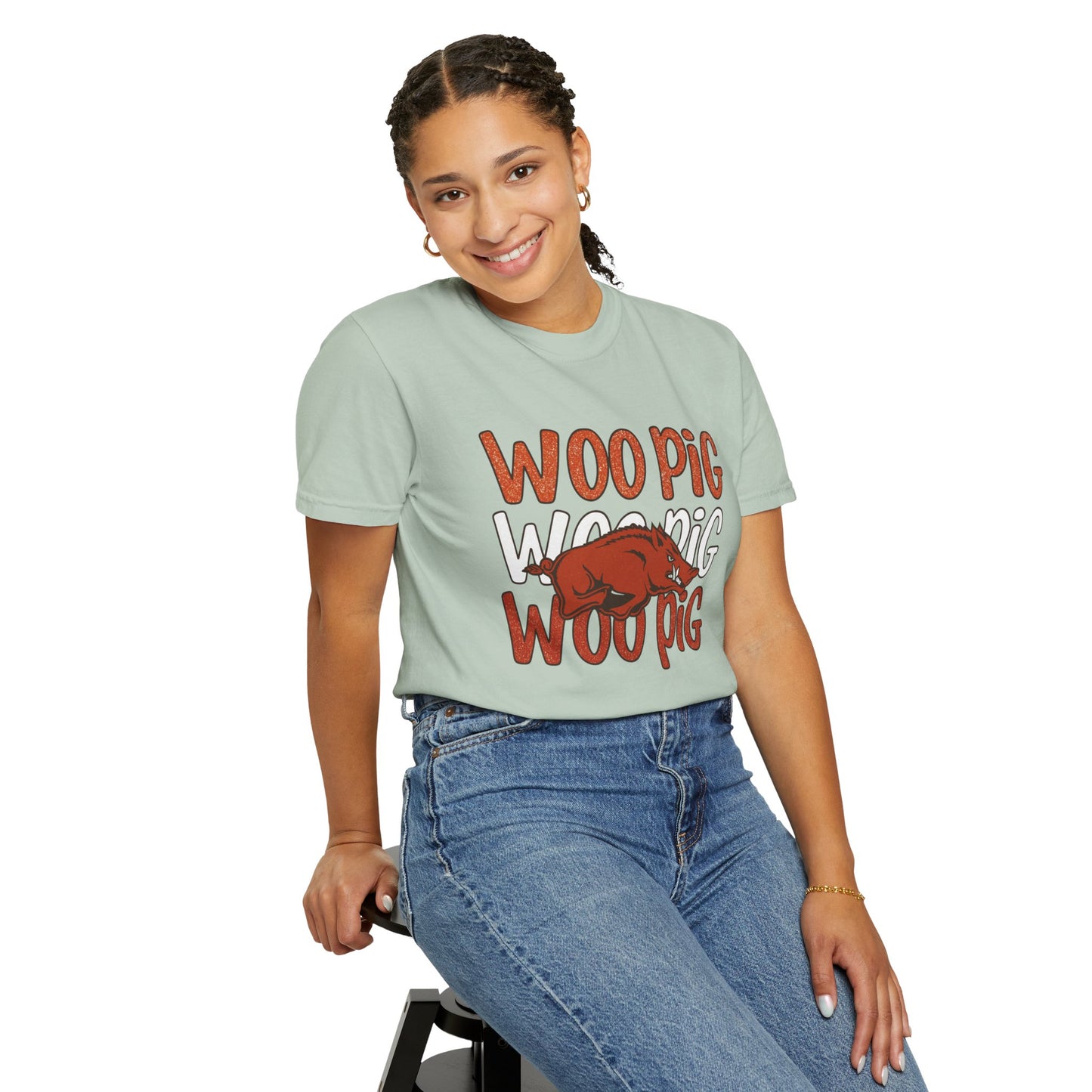 Woo Pig Garment-Dyed T-Shirt, Unisex Tee, Arkansas Pride Shirt, Casual Everyday Wear, College Game Day Tee, Fun Graphic Tee