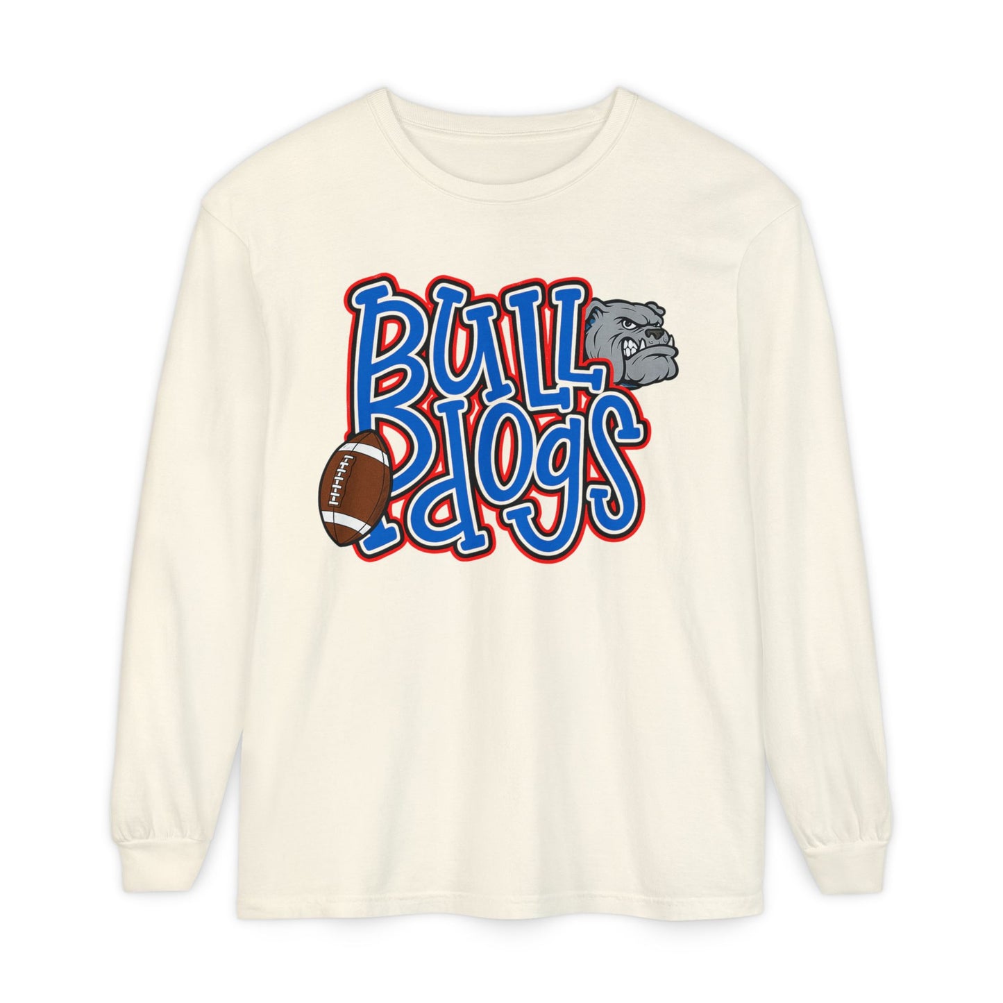 Bull Dogs Long Sleeve T-Shirt - Unisex Garment-Dyed Tee for Sports Fans