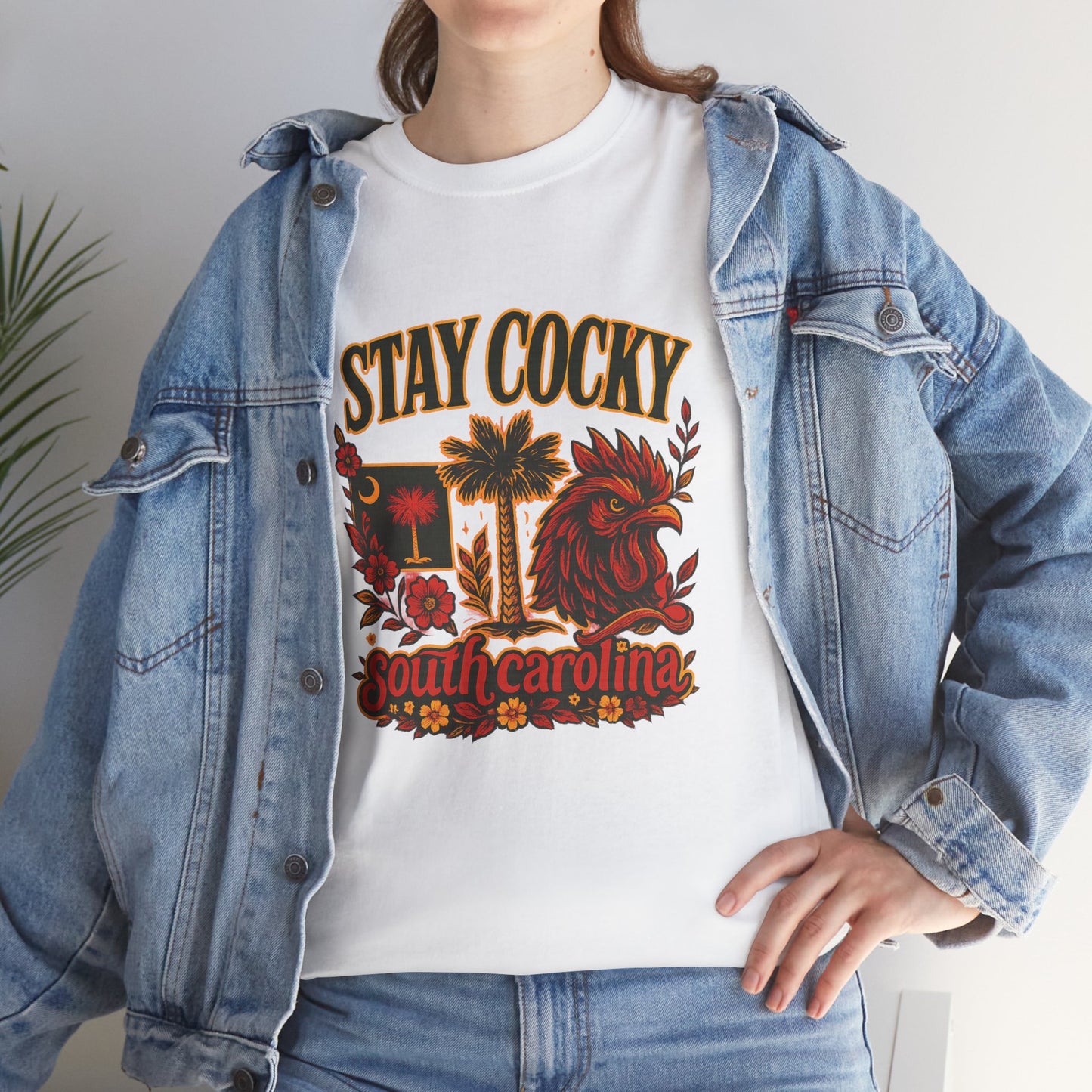 Stay Cocky Unisex Heavy Cotton Tee, Casual Graphic Tee, South Carolina Pride Shirt, Fun Vacation Wear, Perfect Gift for Gamecocks Fans