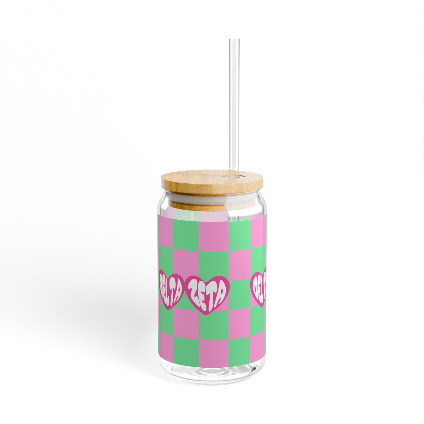 Delta Zeta Retro Sipper Glass with Cute Heart Design, Ideal for Parties, Gifts, Home Decor, Summer Drinks, Eco-Friendly Beverage Container