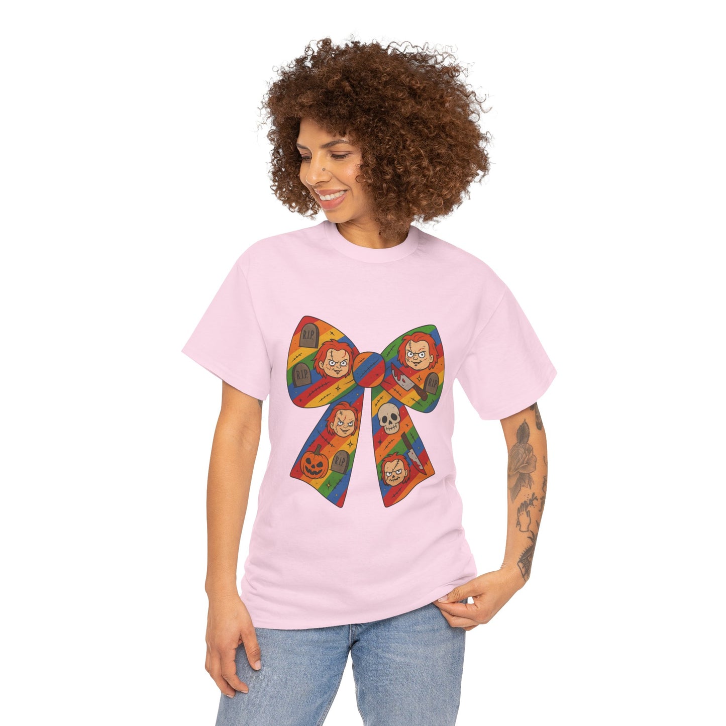 Colorful Halloween Bow Tee, Fun Costume T-Shirt, Halloween Party Shirt, Unisex Graphic Tee, Cozy Everyday Wear, Unique Gift Idea