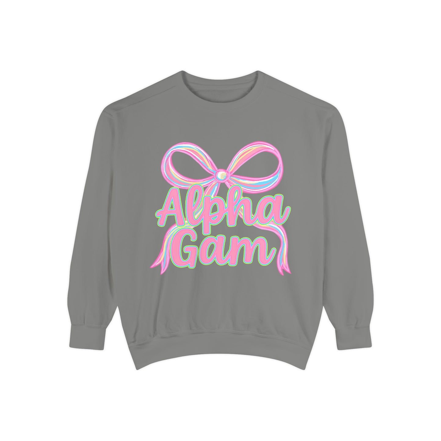 AlphaGam Unisex Garment-Dyed Sweatshirt, Sorority Sweatshirt, Cozy Gift, Casual Outfit, College Apparel, Sorority Merchandise