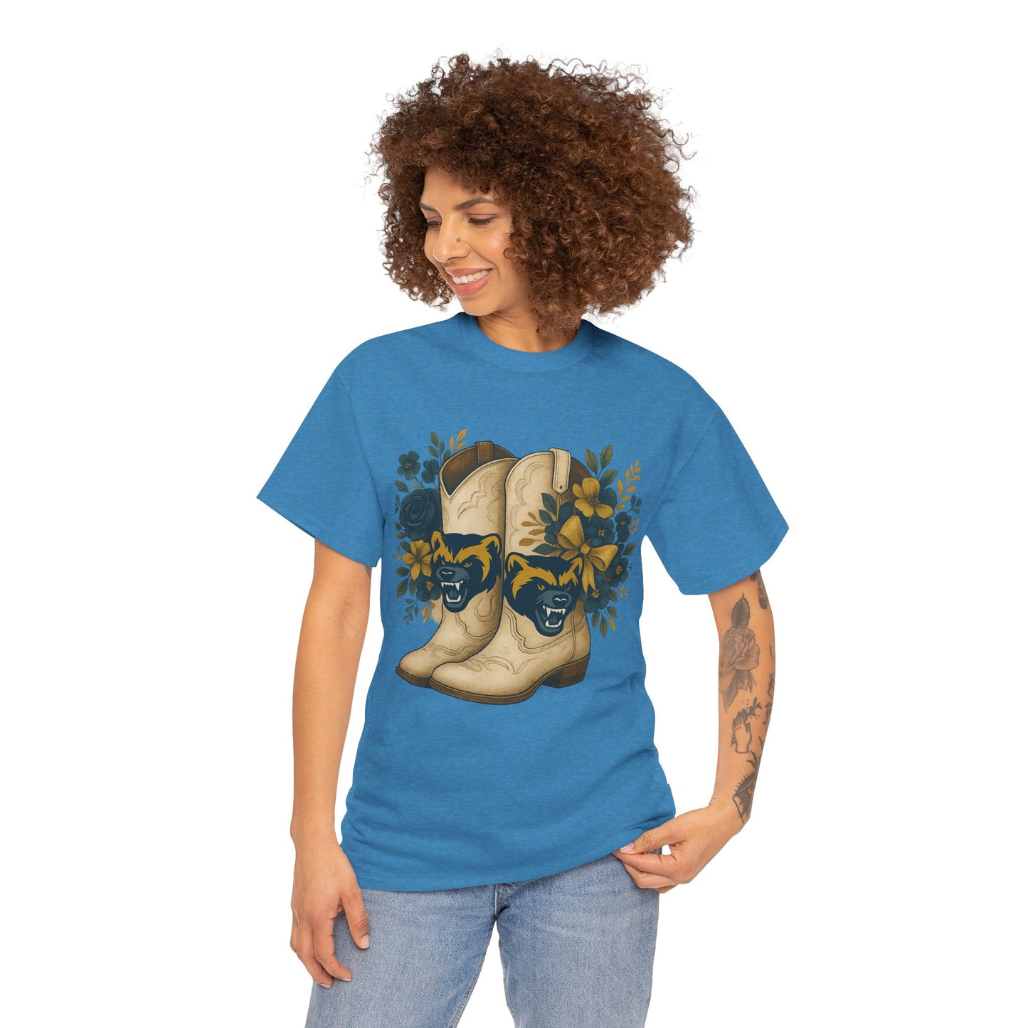 Graphic Tee - Michigan Wolverines Maize and Blue Country Chic Floral Cowboy Boots Vintage Style Shirt