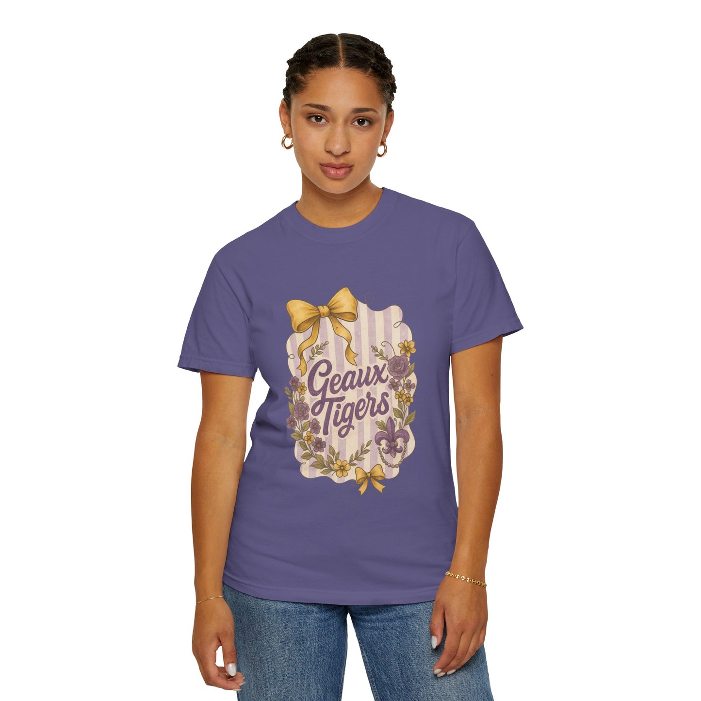 Geaux Tigers Floral T-Shirt, Unisex Casual Tee, Game Day Apparel, Spring Outfit, LSU Fan Gear