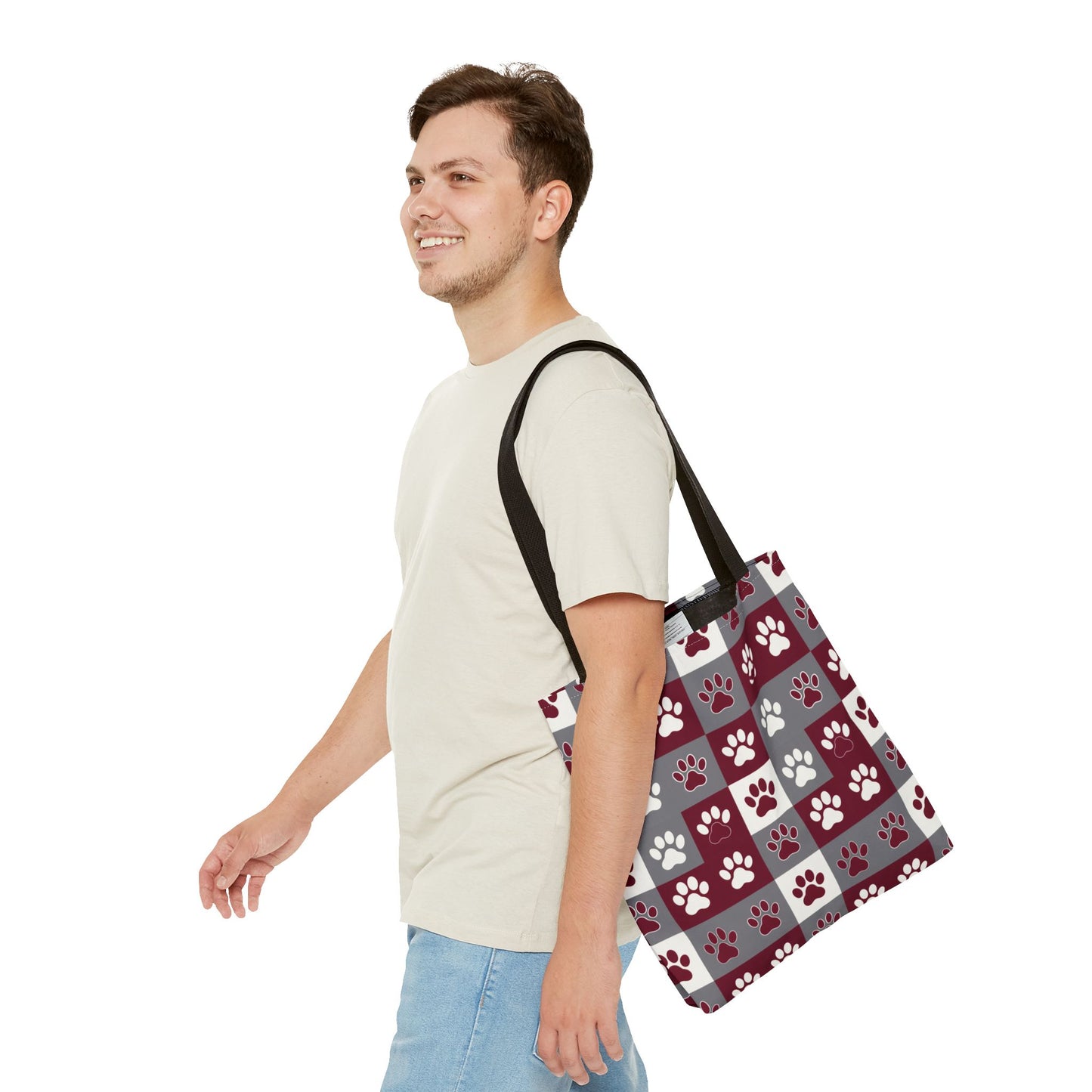 MS Bulldog Tote Bag - AOP, Paw Print Design, Reusable Shopping Bag, Mississippi Bulldog Fan, Animal Lover Accessory