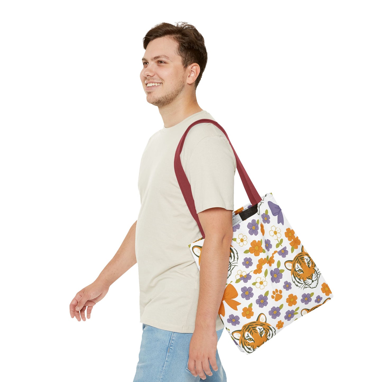 Whimsical Tiger Floral Tote Bag - Clemson Fan Gift, Graduation Gift, Alumni Gift, Cute Eco-Friendly Shopping Bag, Beach Bag, Gift for Animal Lovers, Spring & Summer Accessory