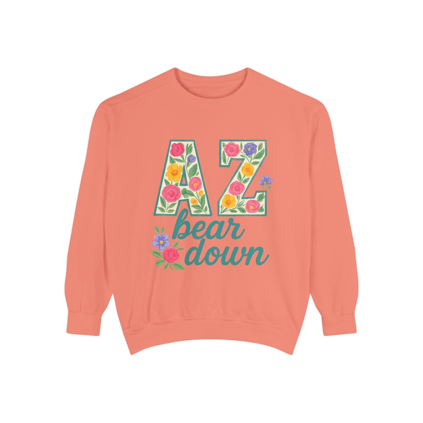 Arizona Floral Sweatshirt, Cozy Unisex Sweatshirt, Trendy Fall Layer, Gift for Him/Her, Sports Spirit Apparel, Bear Down AZ