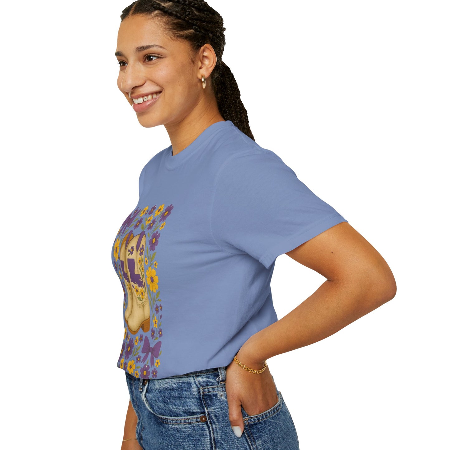 T-Shirt - Western Floral Boot T-Shirt, Vintage Graphic Shirt, Gift for Cowgirl, LSU Tigers, Louisiana Game Day