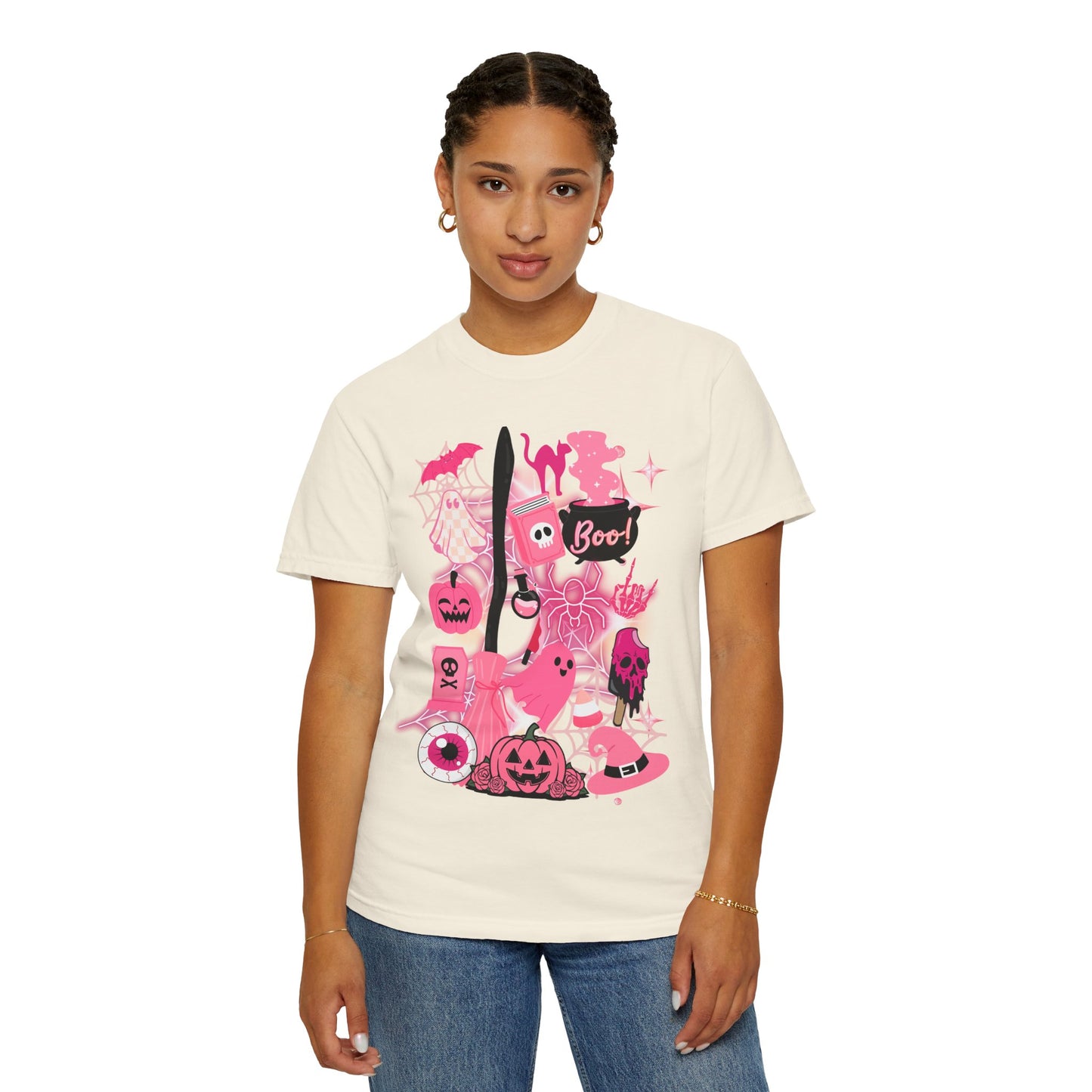 Pink Halloween-Themed Unisex T-shirt, Spooky Shirt, Ghostly Apparel, Boo T-shirt, Fall Fashion, Halloween Costume Top