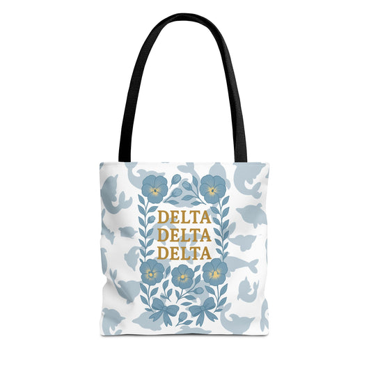 Delta Delta Delta Floral Tote Bag | Sorority Gift | Reusable Shopping Bag | Summer Accessory | Eco-Friendly Bag | Stylish Storage