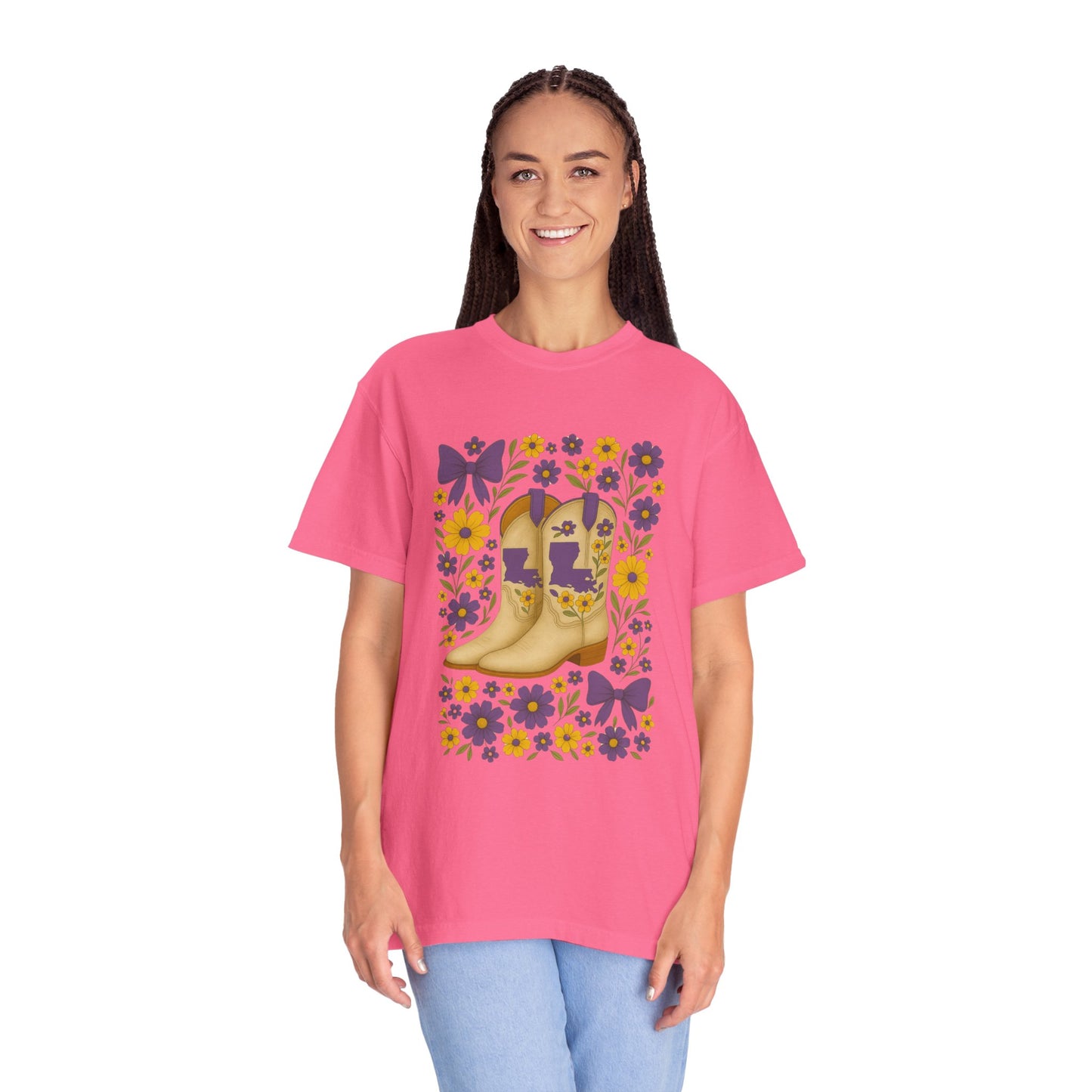 T-Shirt - Western Floral Boot T-Shirt, Vintage Graphic Shirt, Gift for Cowgirl, LSU Tigers, Louisiana Game Day