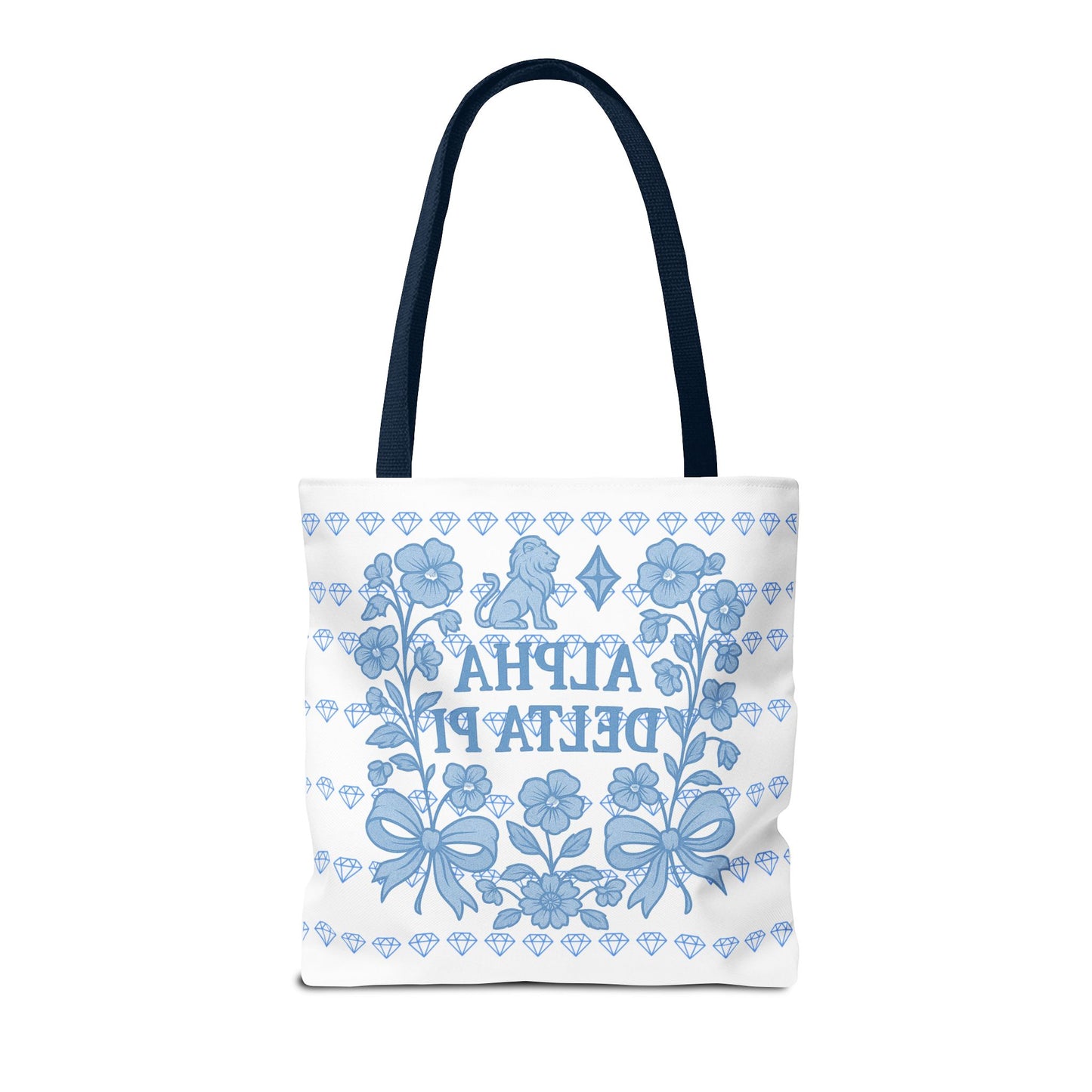 Alpha Delta Pi Floral Tote Bag - Stylish Sorority Accessory, Gift for College Students, Everyday Use, Blue Floral Design, AOP Style