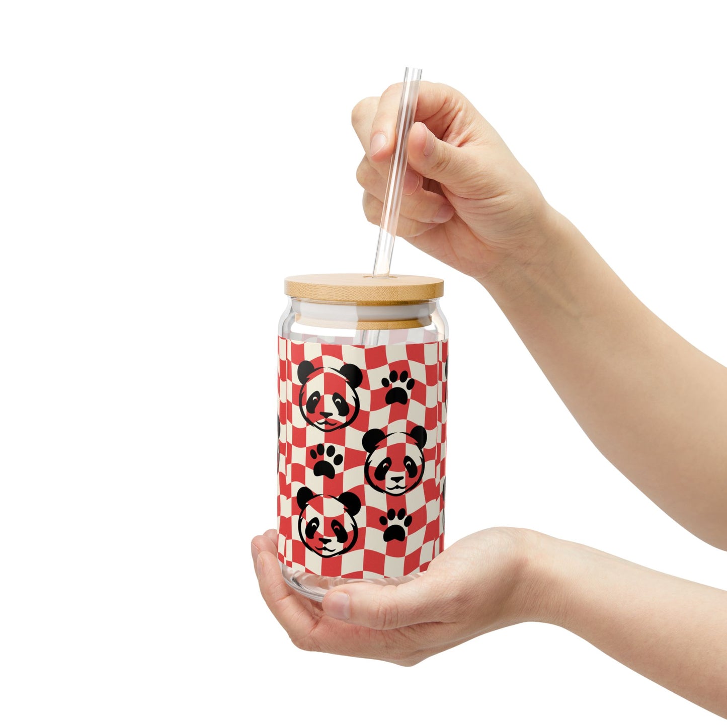AOPI Cute Panda Sipper Glass, 16oz | Fun Beverage Container, Gift for Animal Lovers, Eco-Friendly Drinkware, Summer Party Essentials