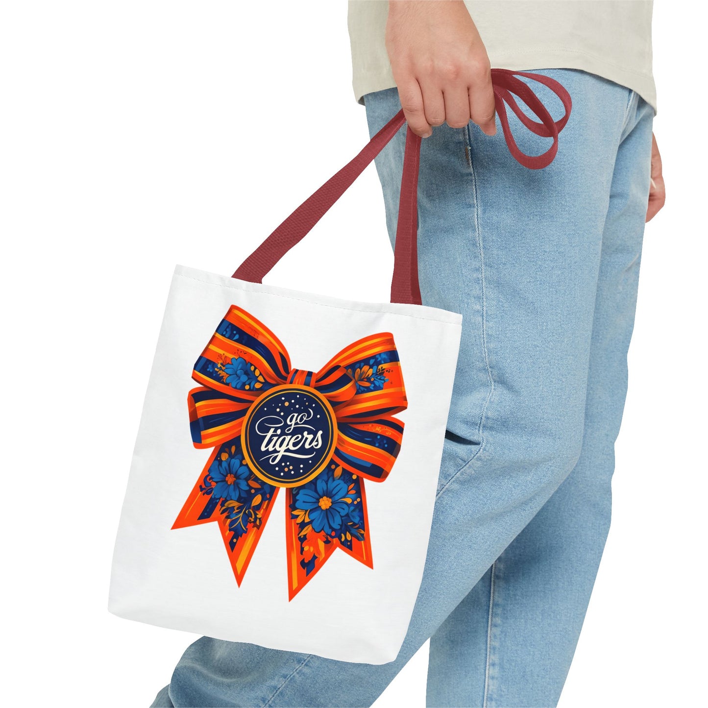 Cheerful Floral Tote Bag - Go Tigers, Sports Fan Gift, Custom Tote, Floral Design, Game Day Bag, Personalized Shopping Bag