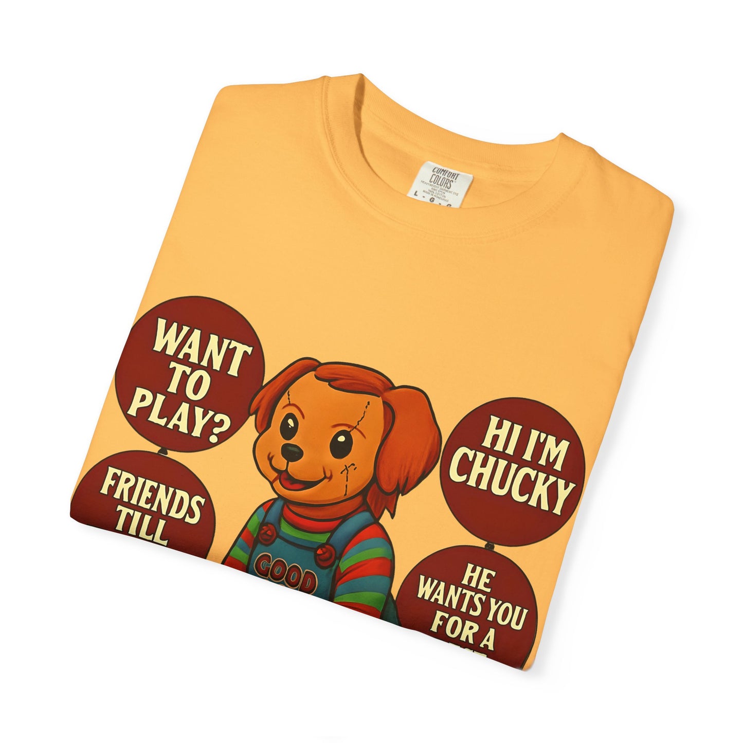 Spooky Graphic T-shirt, Halloween Costume Top, Unisex Tee, Funny Chucky Shirt, Gift for Horror Fans, Cute Spooky Apparel